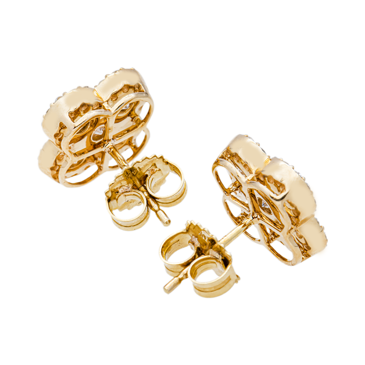 14K GOLD ROUND LAB GROWN DIAMOND CLOVER EARRINGS 1.71 CTW