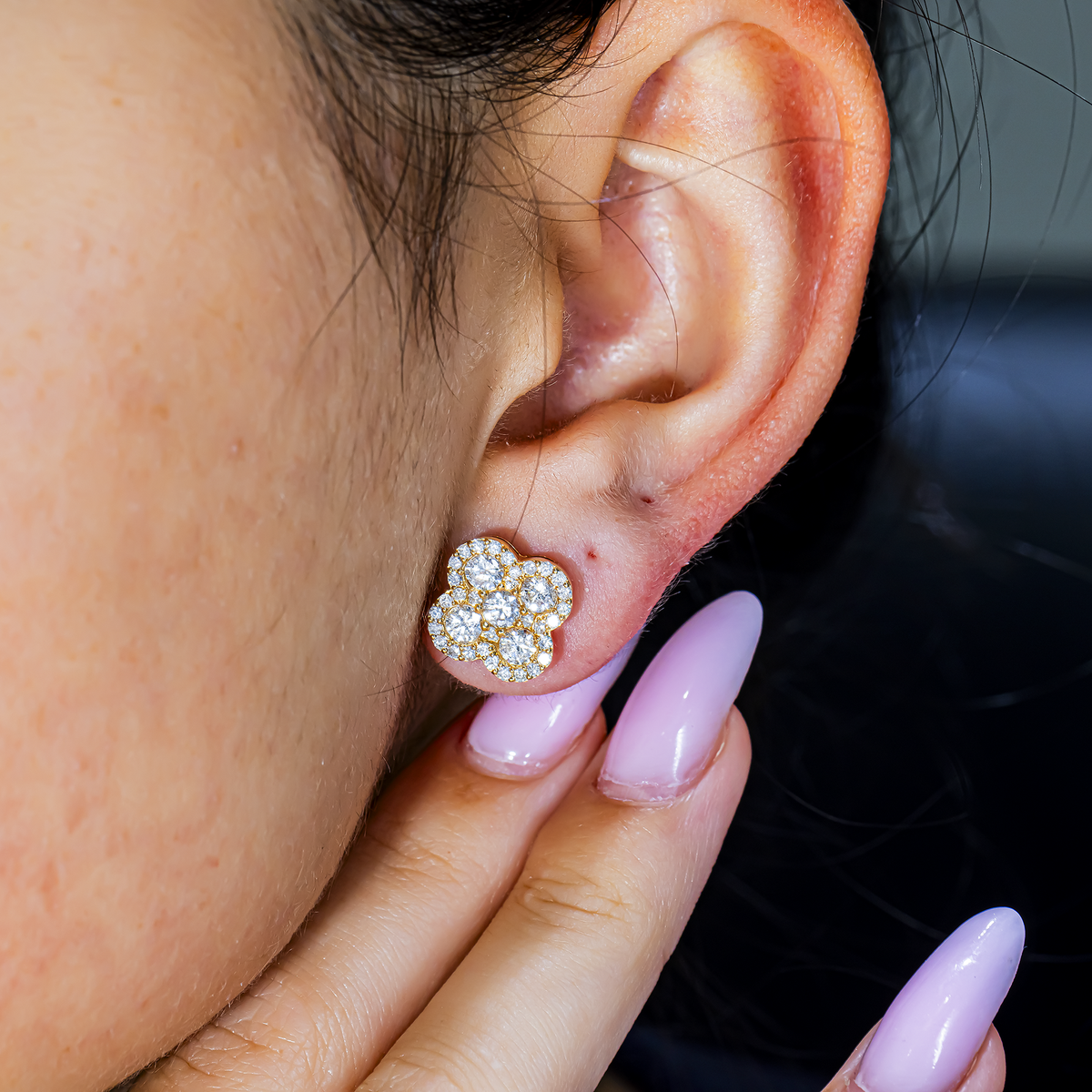14K GOLD ROUND LAB GROWN DIAMOND CLOVER EARRINGS 1.71 CTW