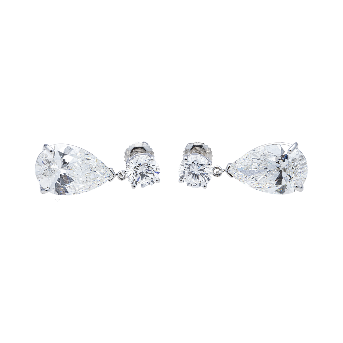 14K GOLD ROUND AND PEAR LAB DIAMOND DROP EARRINGS 7.97 CTW