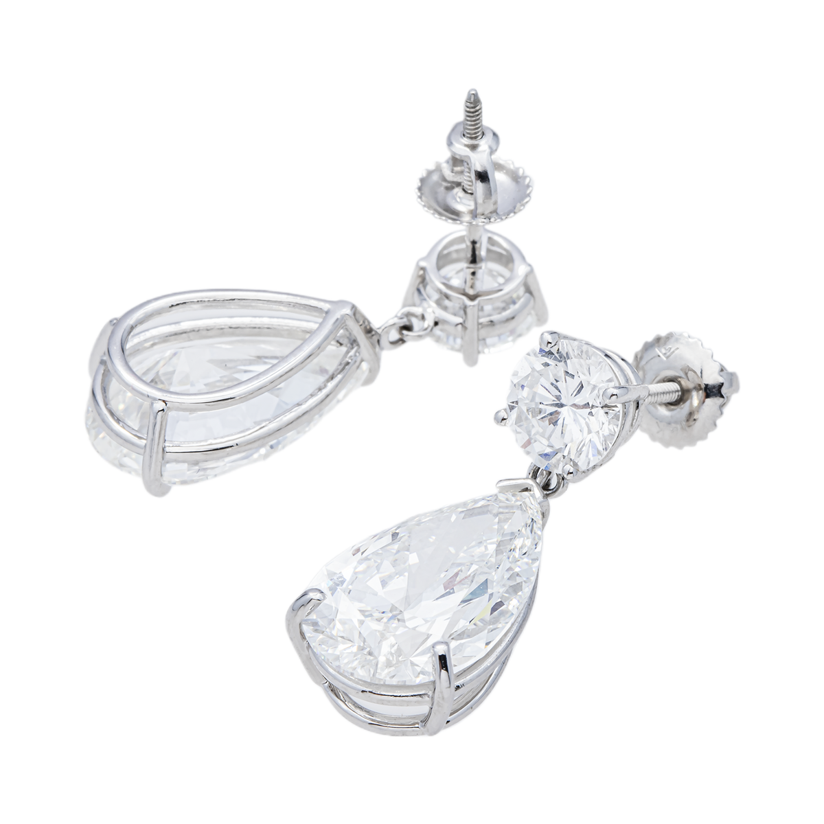 14K GOLD ROUND AND PEAR LAB DIAMOND DROP EARRINGS 7.97 CTW