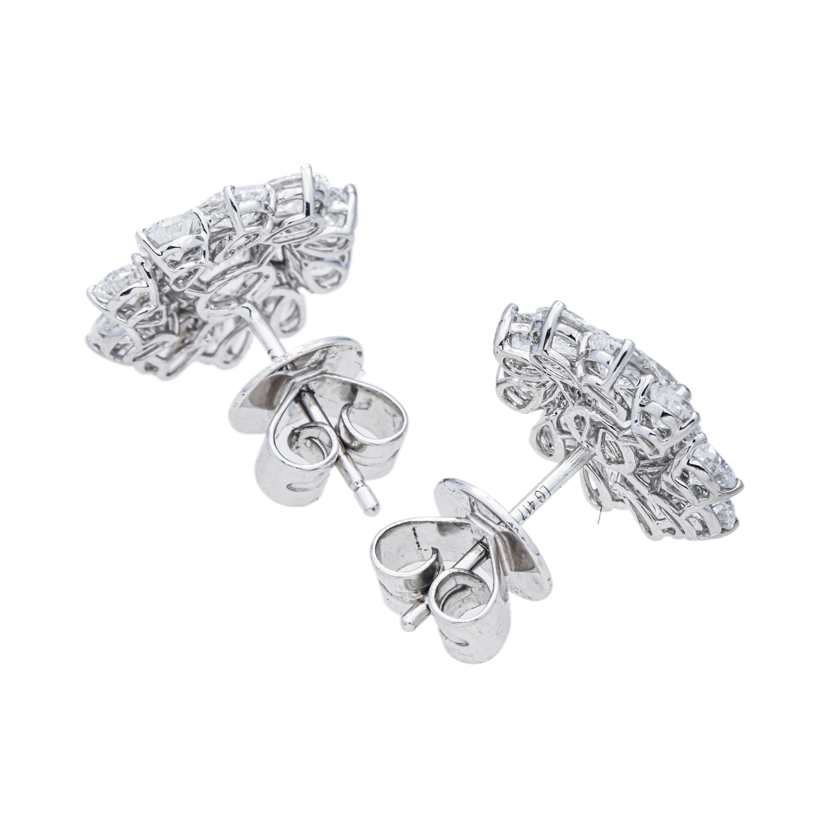 10K GOLD ROUND AND PEAR SHAPE LAB DIAMOND SHARED PRONG FLORAL EARRINGS 3.85CTW