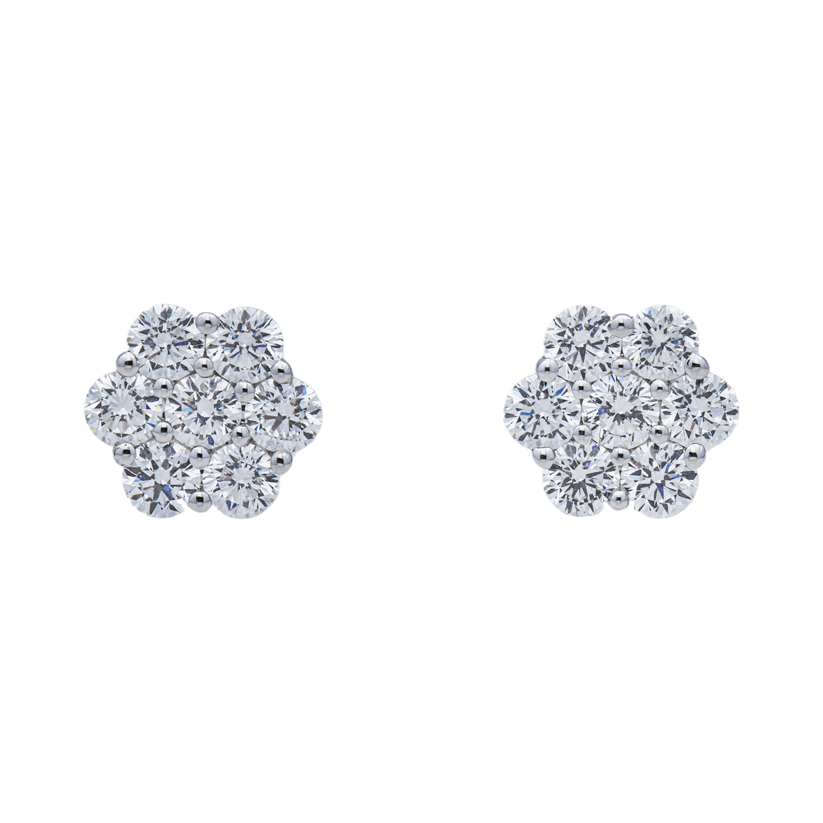 10K GOLD  LAB DIAMOND ROUND DIAMOND CLUSTER FLORAL EARRINGS 2.50 CTW