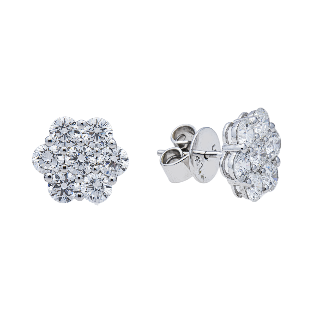 10K GOLD  LAB DIAMOND ROUND DIAMOND CLUSTER FLORAL EARRINGS 2.50 CTW