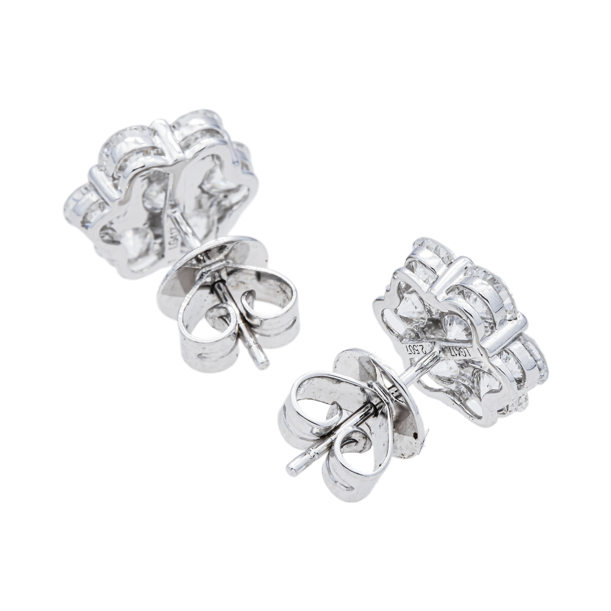 10K GOLD  LAB DIAMOND ROUND DIAMOND CLUSTER FLORAL EARRINGS 2.50 CTW