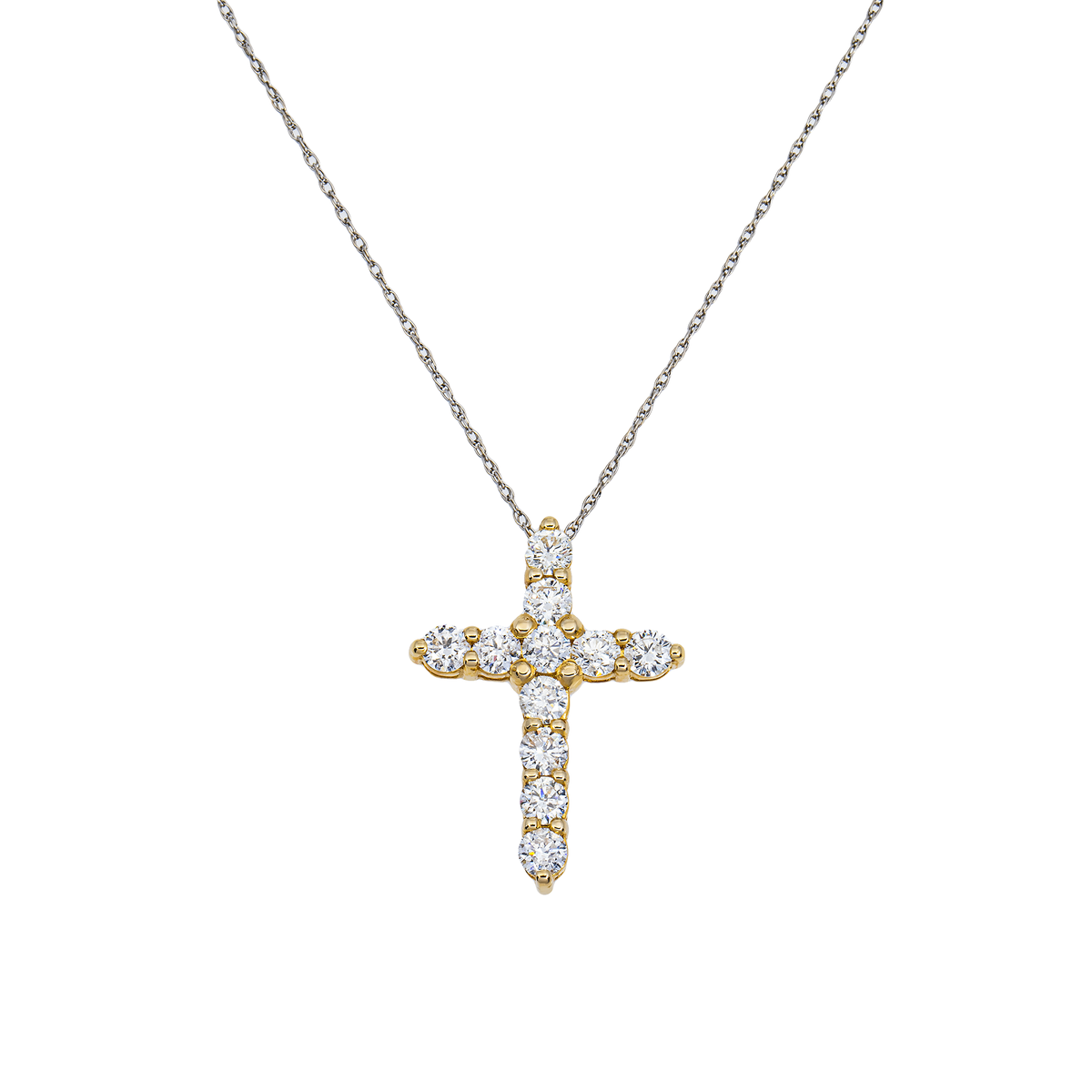 14K GOLD ROUND DIAMOND CROSS NECKLACE 2.28 CTW NATURAL DIAMONDS
