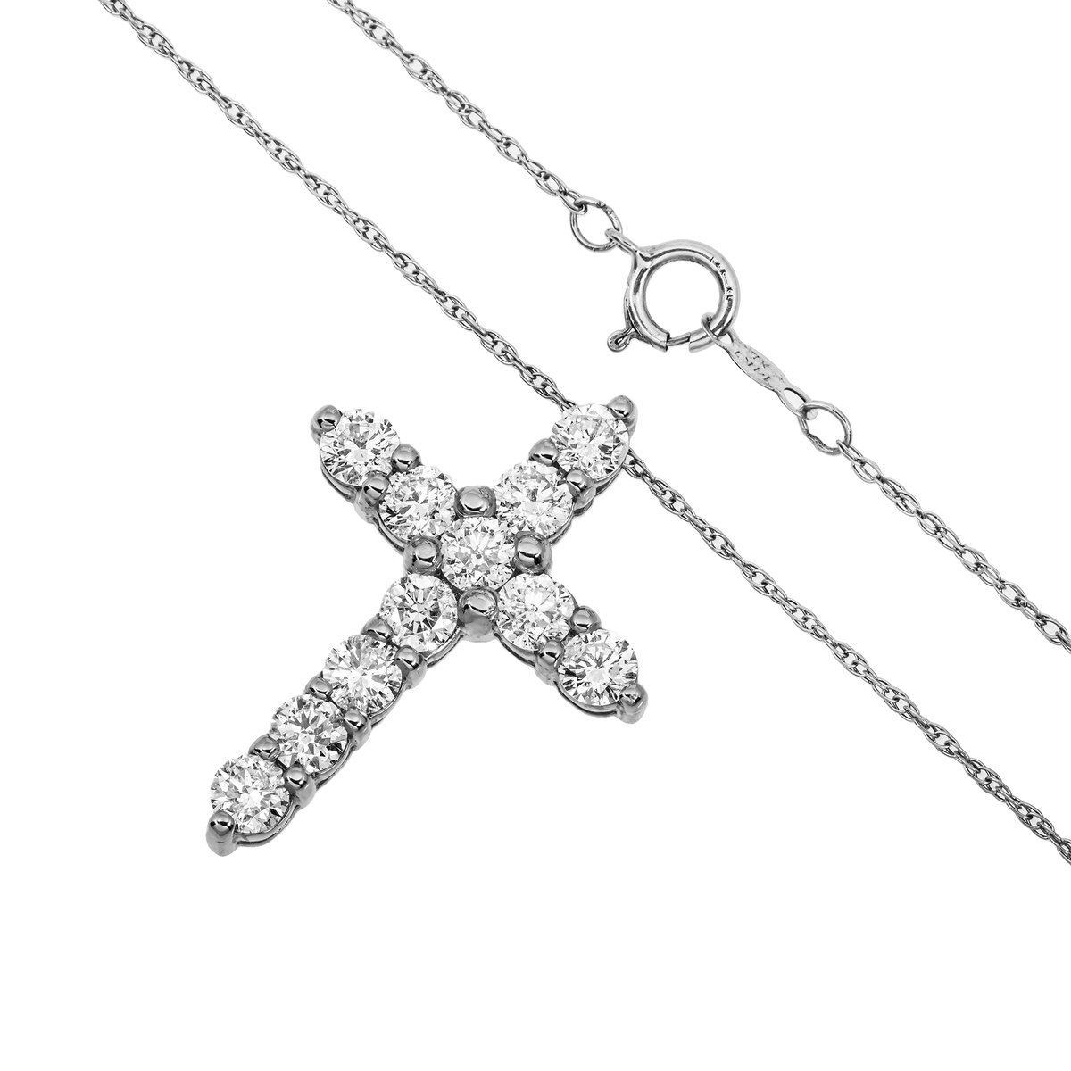14K GOLD ROUND DIAMOND CROSS NECKLACE 2.28 CTW NATURAL DIAMONDS