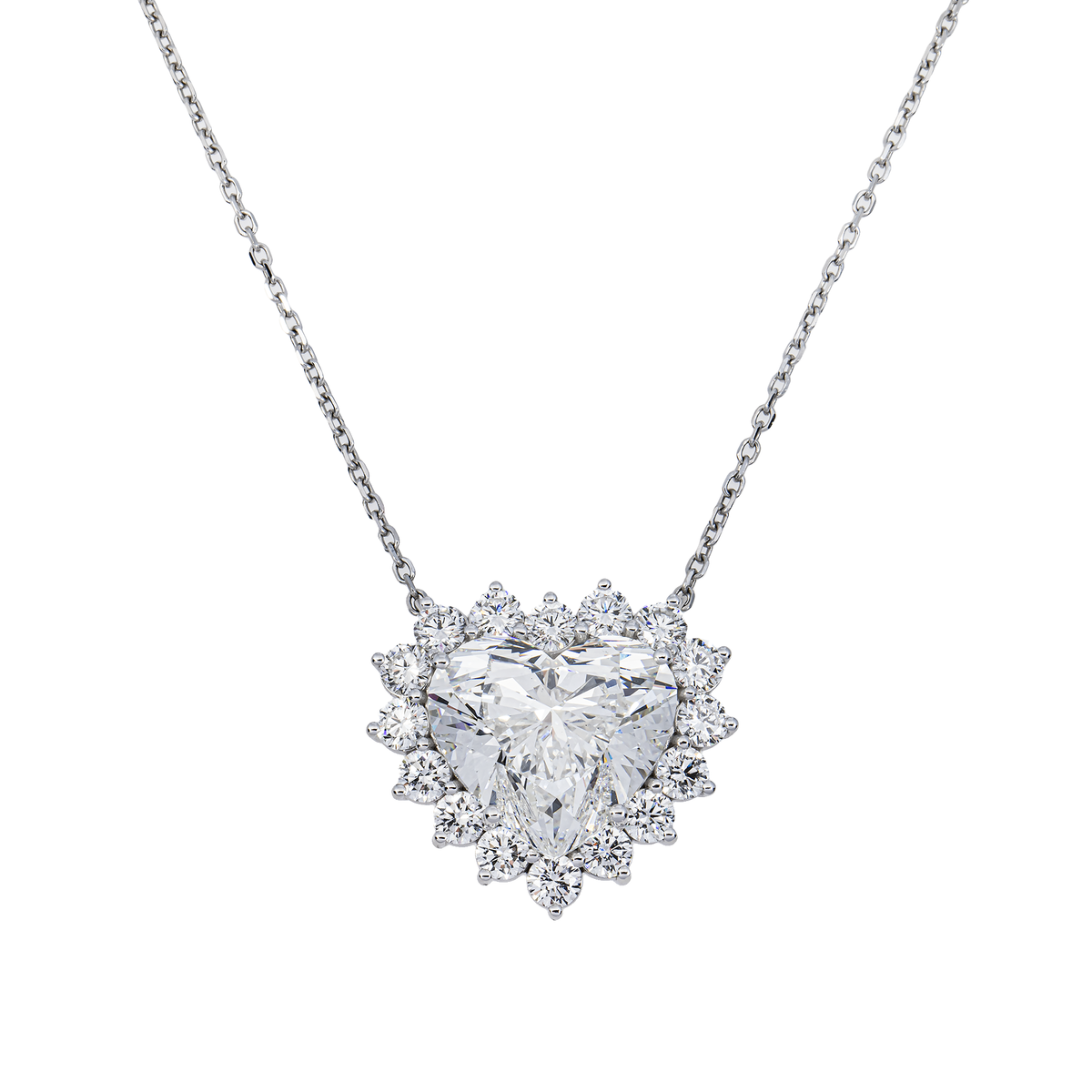 14K GOLD HEART SHAPE LAB DIAMOND HALO NECKLACE 11.33 CTW