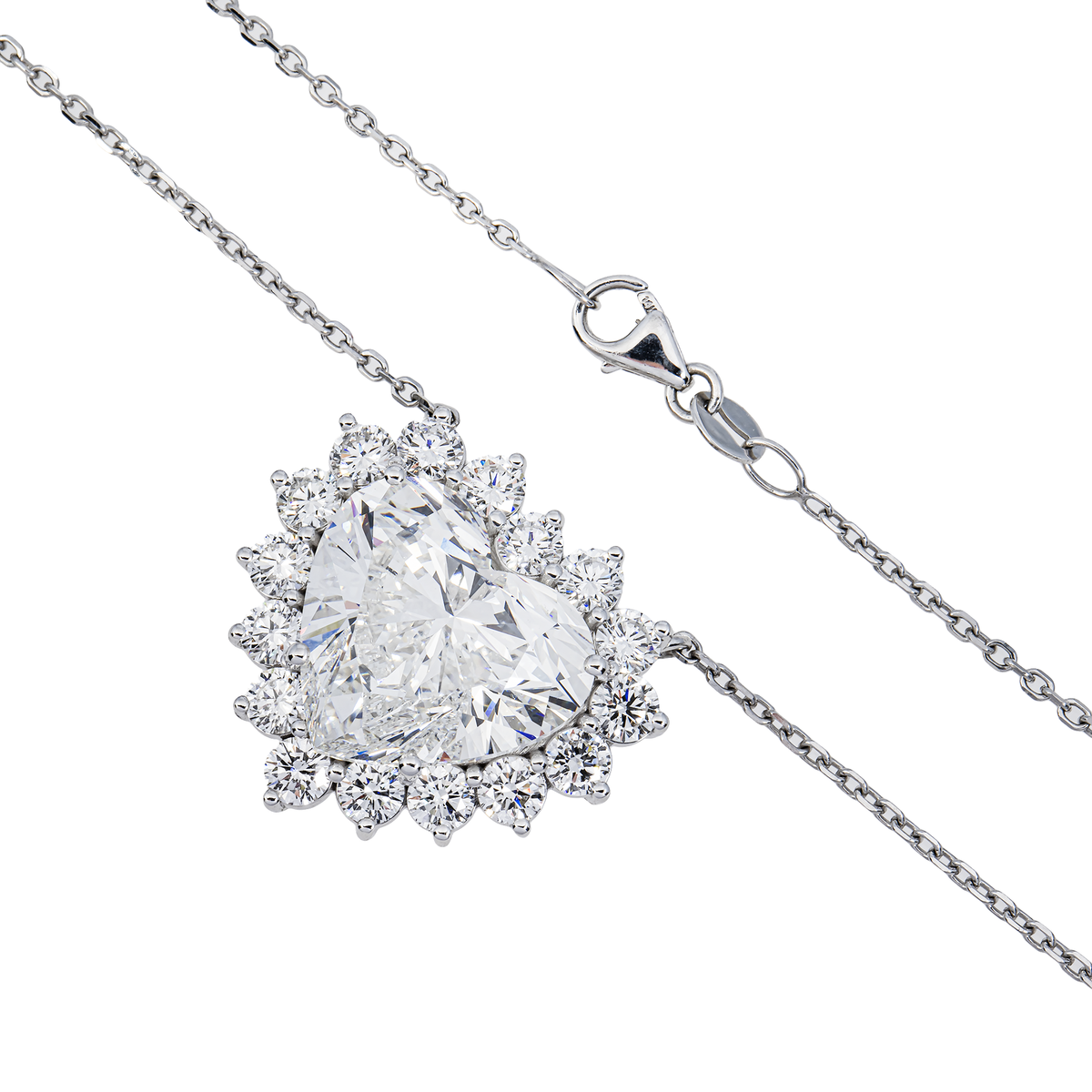 14K GOLD HEART SHAPE LAB DIAMOND HALO NECKLACE 11.33 CTW