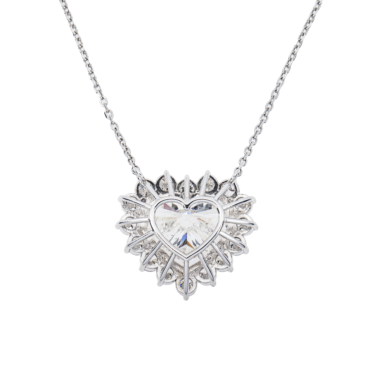 14K GOLD HEART SHAPE LAB DIAMOND HALO NECKLACE 11.33 CTW