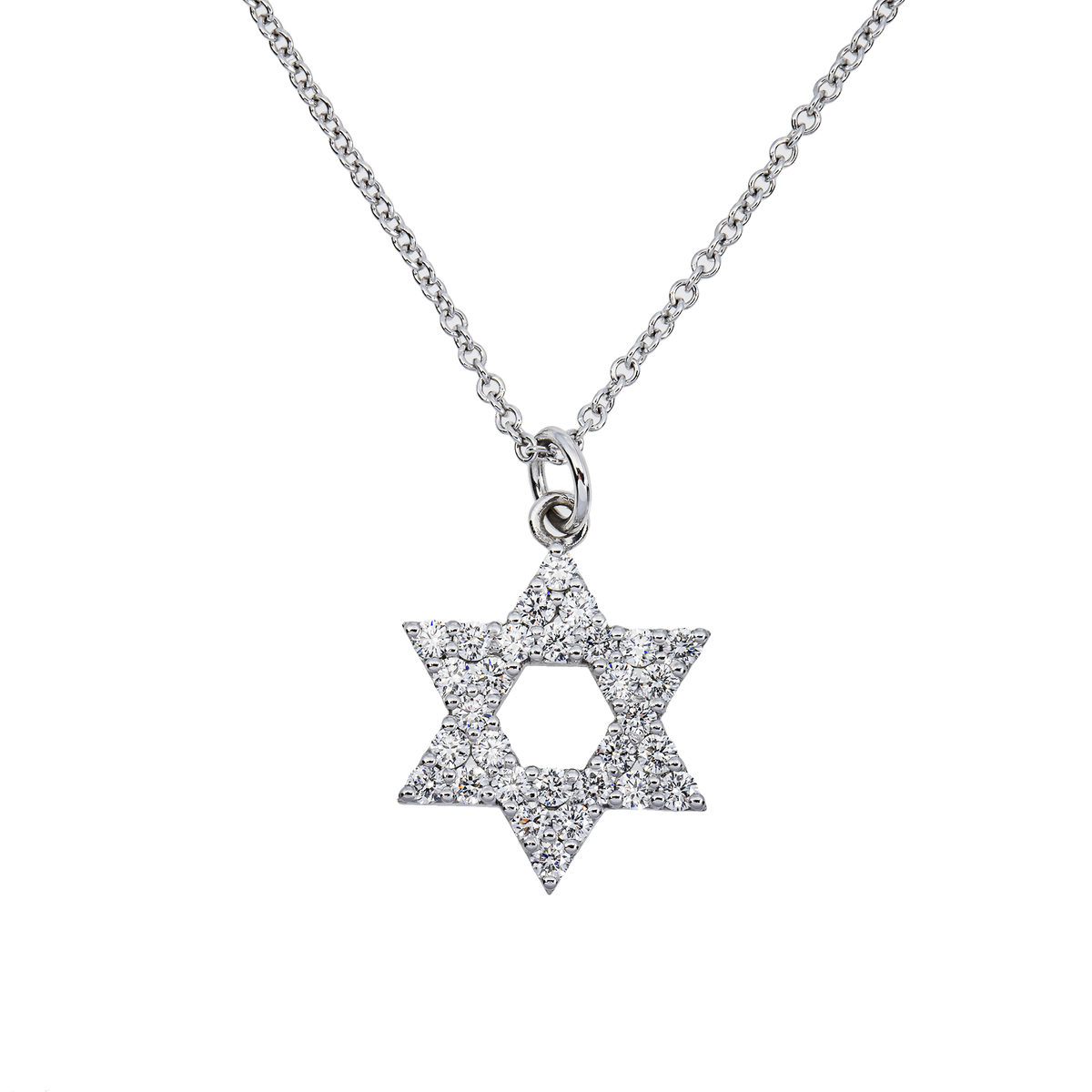 14K GOLD ROUND DIAMOND STAR OF DAVID NECKLACE 0.62 CTW NATURAL DIAMONDS