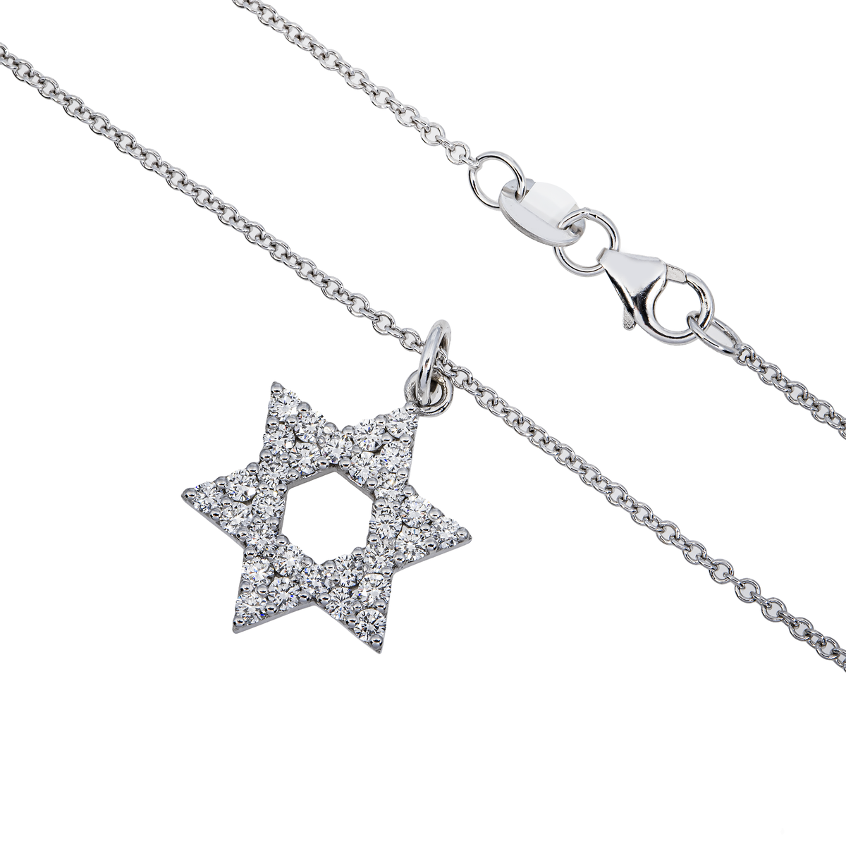 14K GOLD ROUND DIAMOND STAR OF DAVID NECKLACE 0.62 CTW NATURAL DIAMONDS