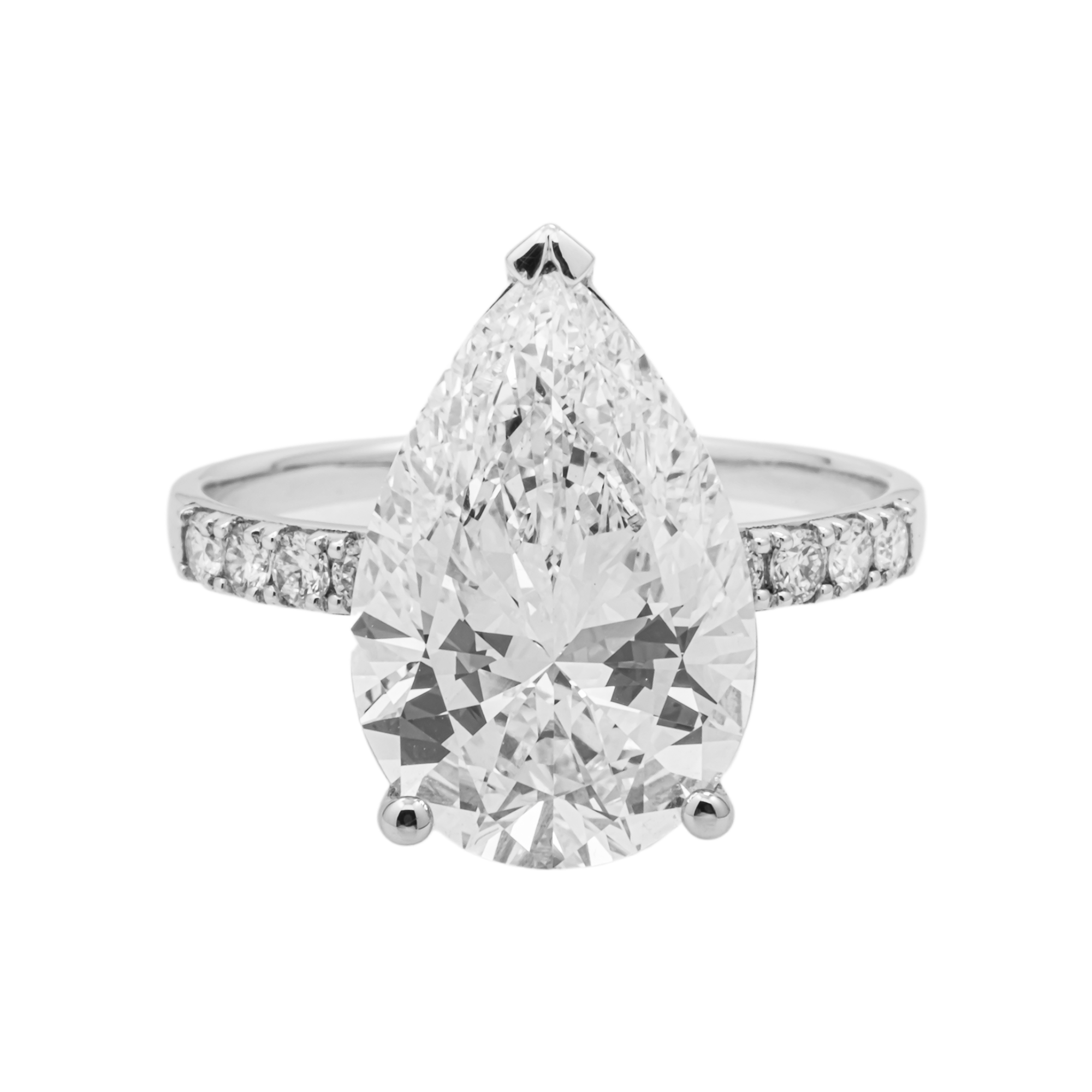 5.25 Carat Pear Lab Grown Diamond Engagement Ring with Pavé Band in 18K White Gold