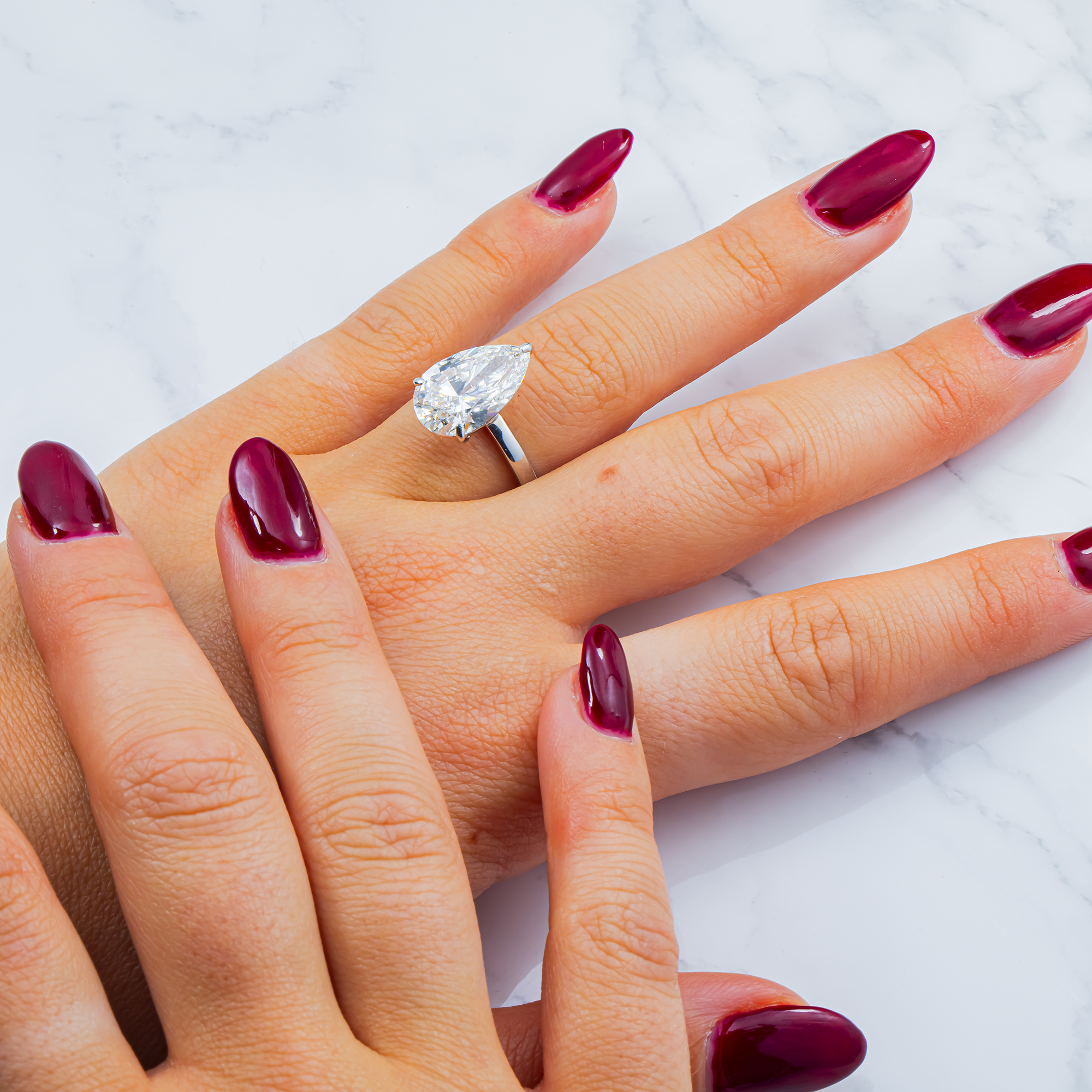 5 Carat Pear Lab Grown Diamond Solitaire Engagement Ring – 18K White Gold