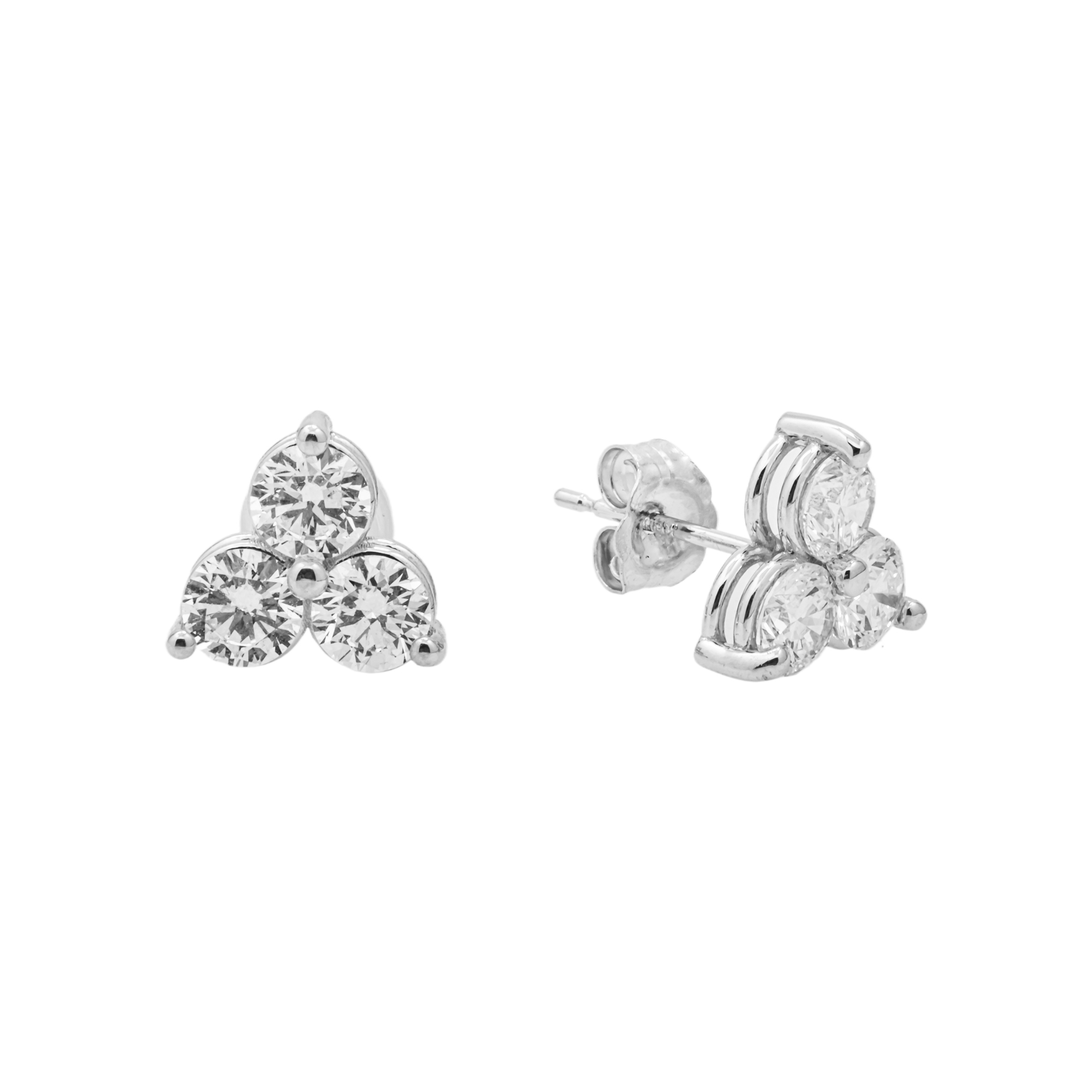 1.50 Carat Round Lab Grown Diamond Cluster Stud Earrings – 18K White Gold