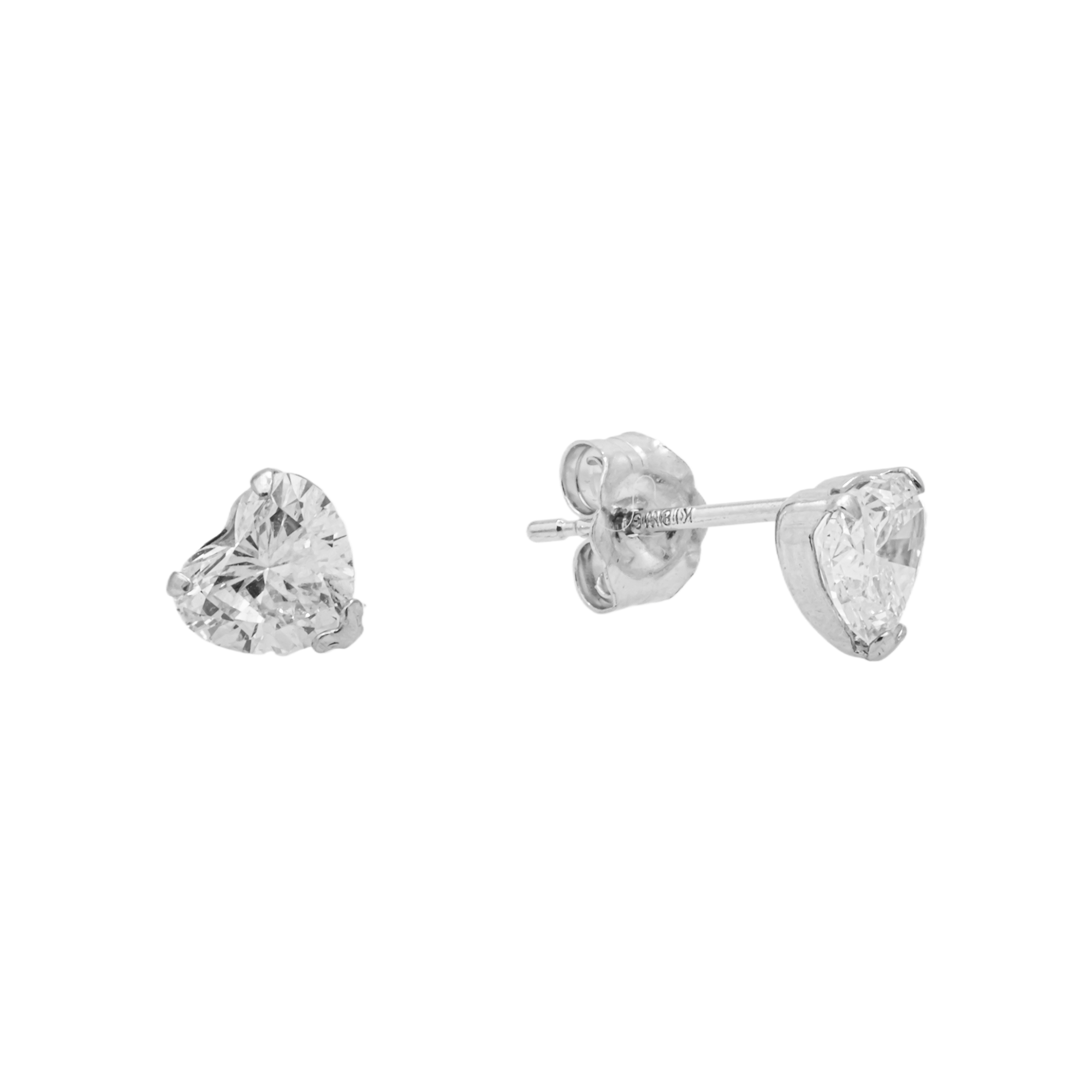 Heart Shape Lab Grown Diamond Stud Earrings – 1 Carat Total, 18K White Gold