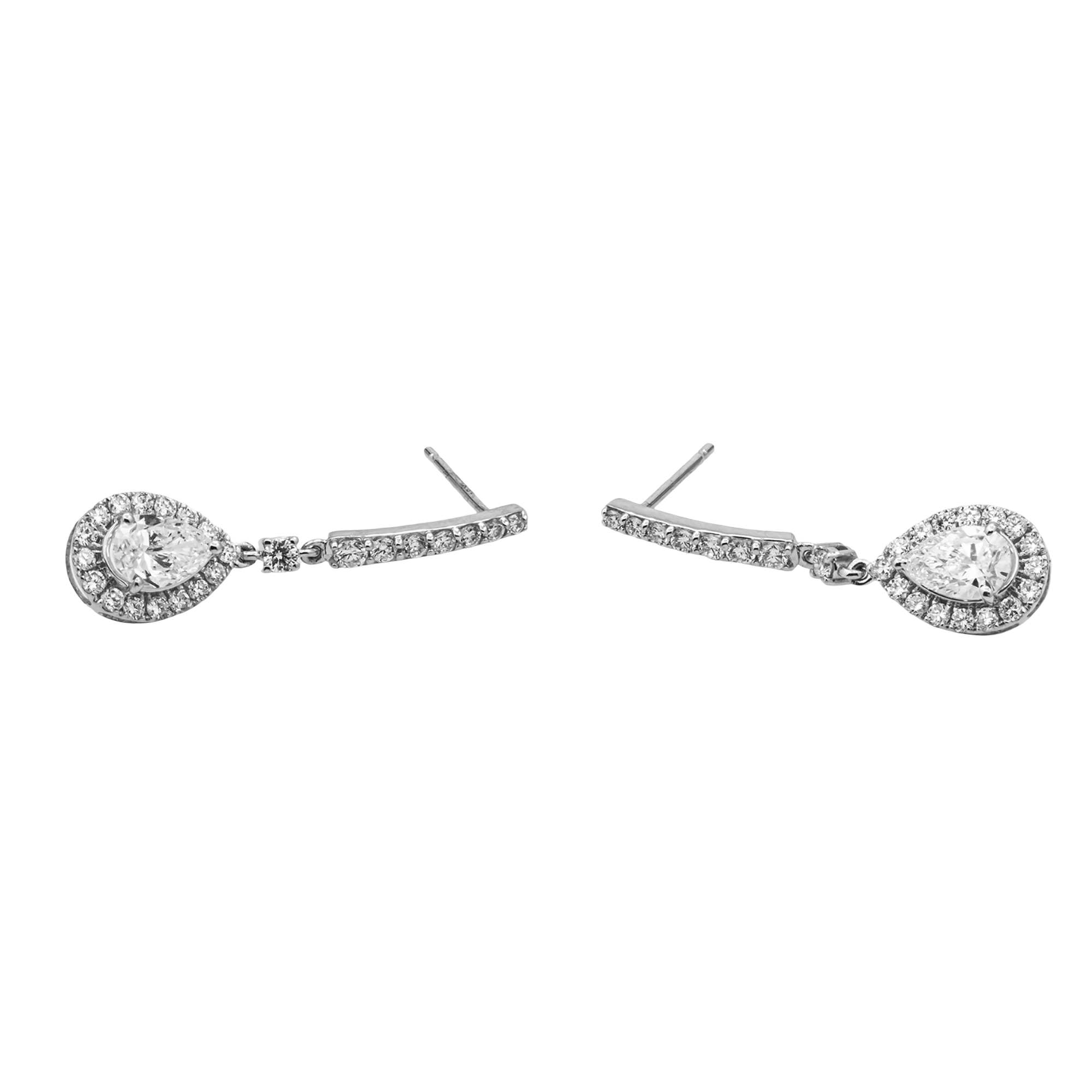 Pear Shape Lab Grown Diamond Halo Drop Earrings – 2.00 Carats Total, 18K White Gold