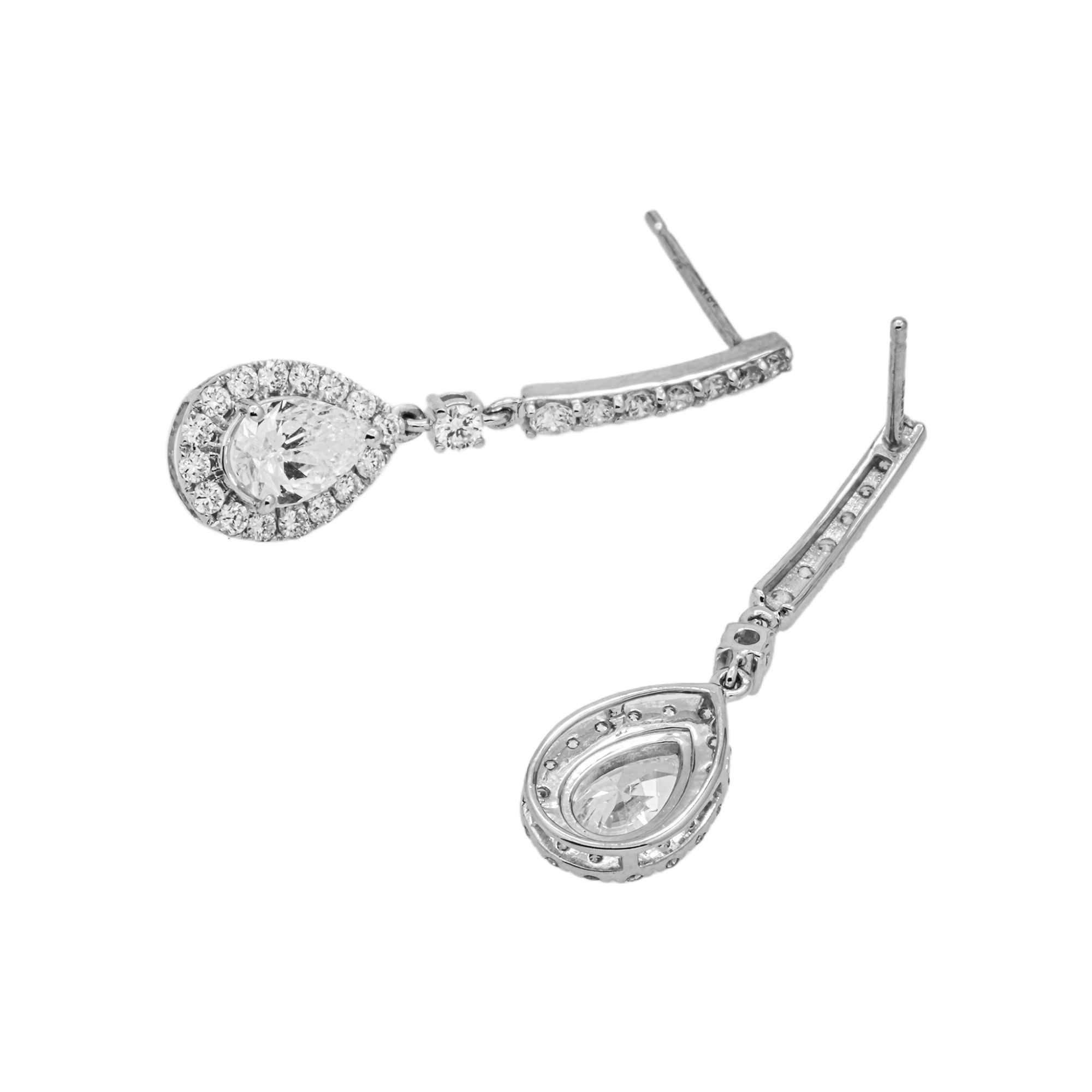 Pear Shape Lab Grown Diamond Halo Drop Earrings – 2.00 Carats Total, 18K White Gold