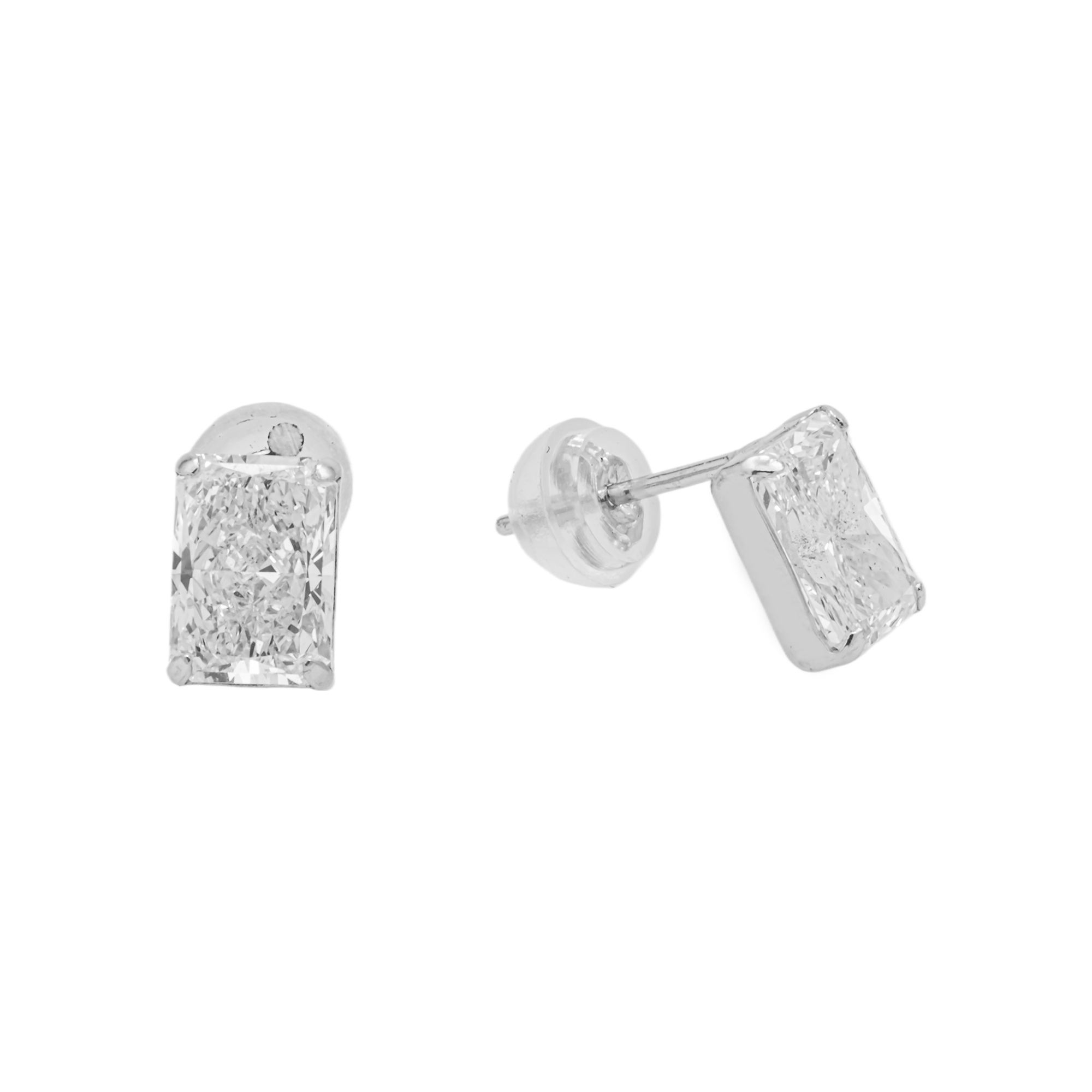 2 Carat Radiant Cut Lab Diamond Solitaire Stud Earrings – 18K White Gold