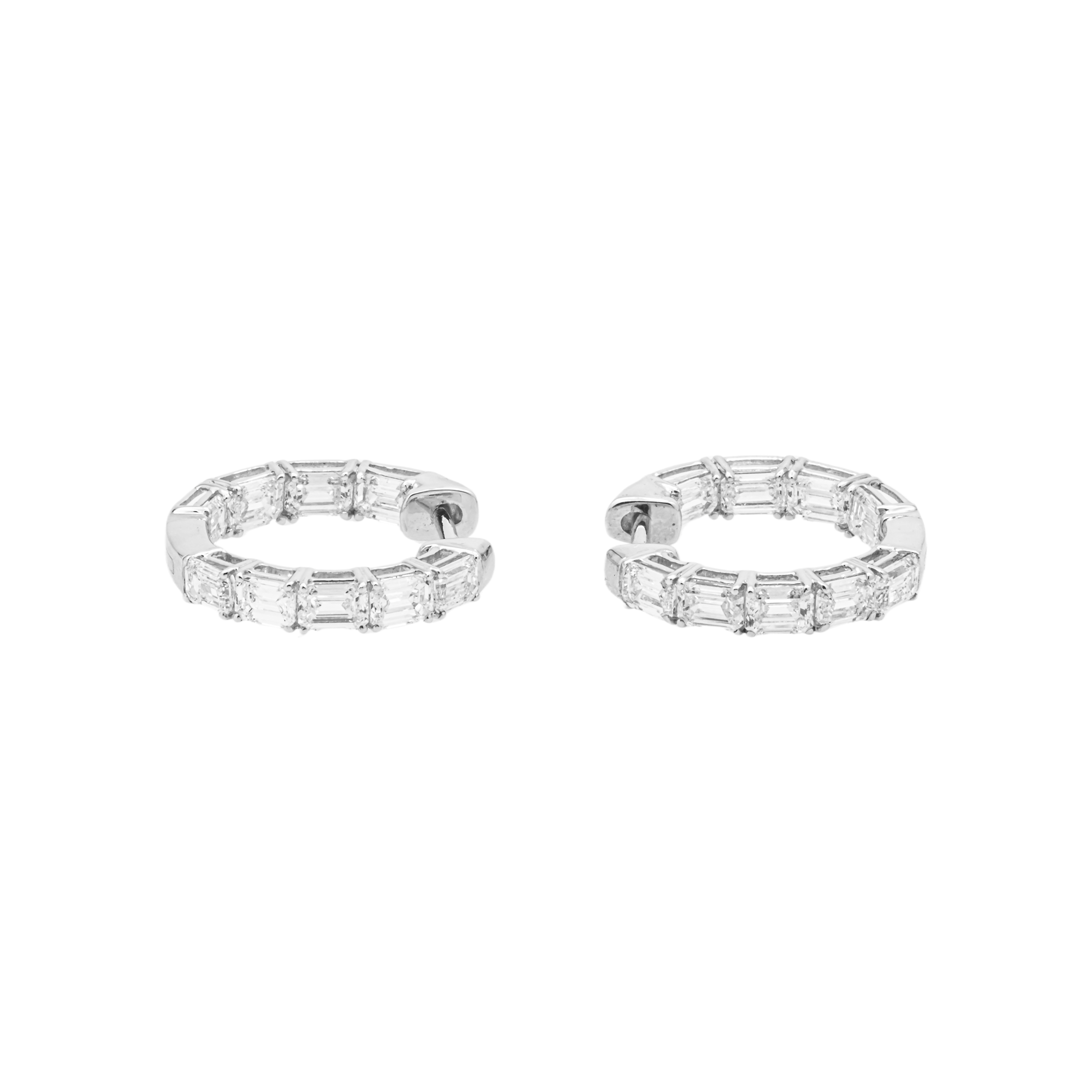 Baguette Cut Lab Grown Diamond Hoop Earrings – 2.00 Carats Total, 18K White Gold