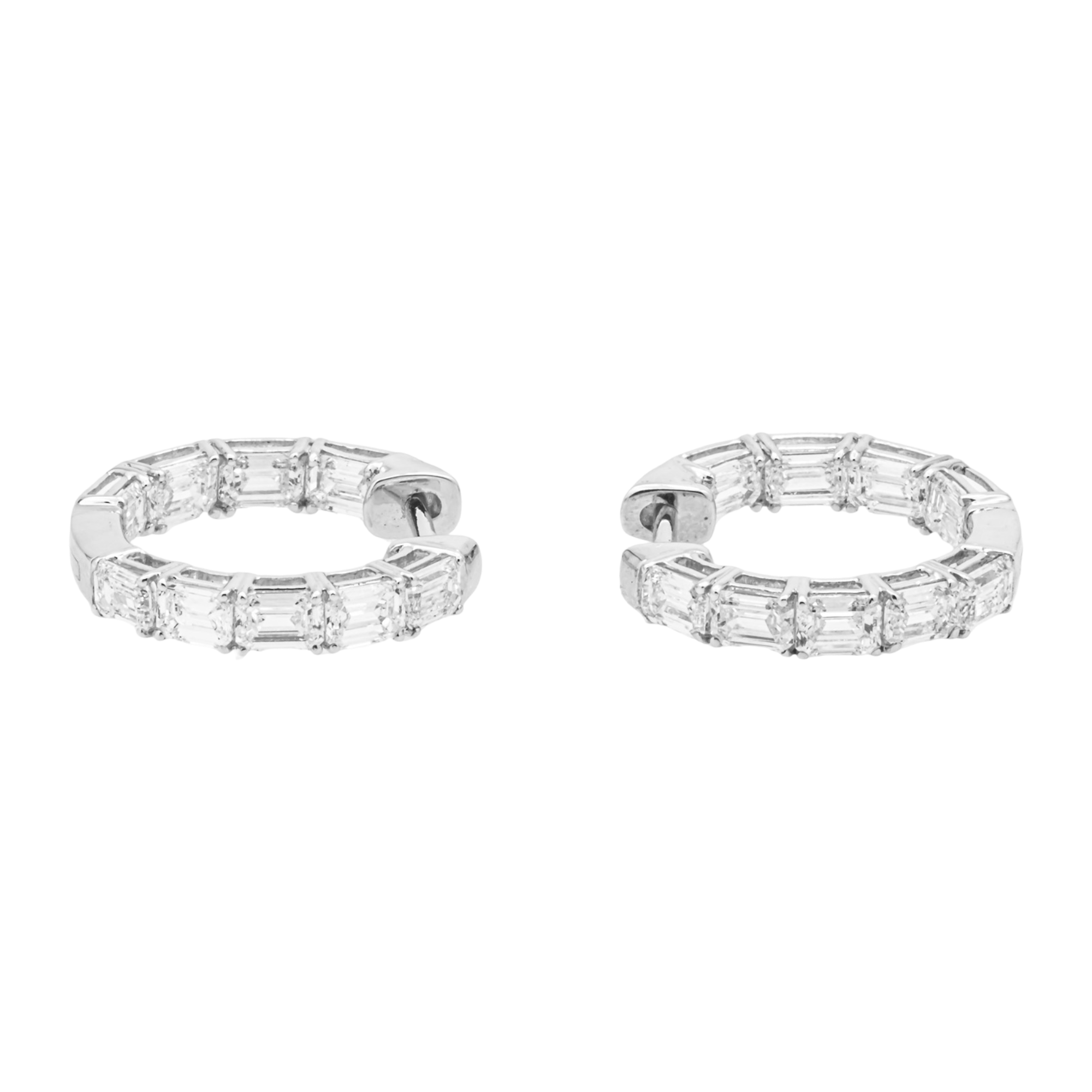 Baguette Cut Lab Grown Diamond Hoop Earrings – 2.00 Carats Total, 18K White Gold