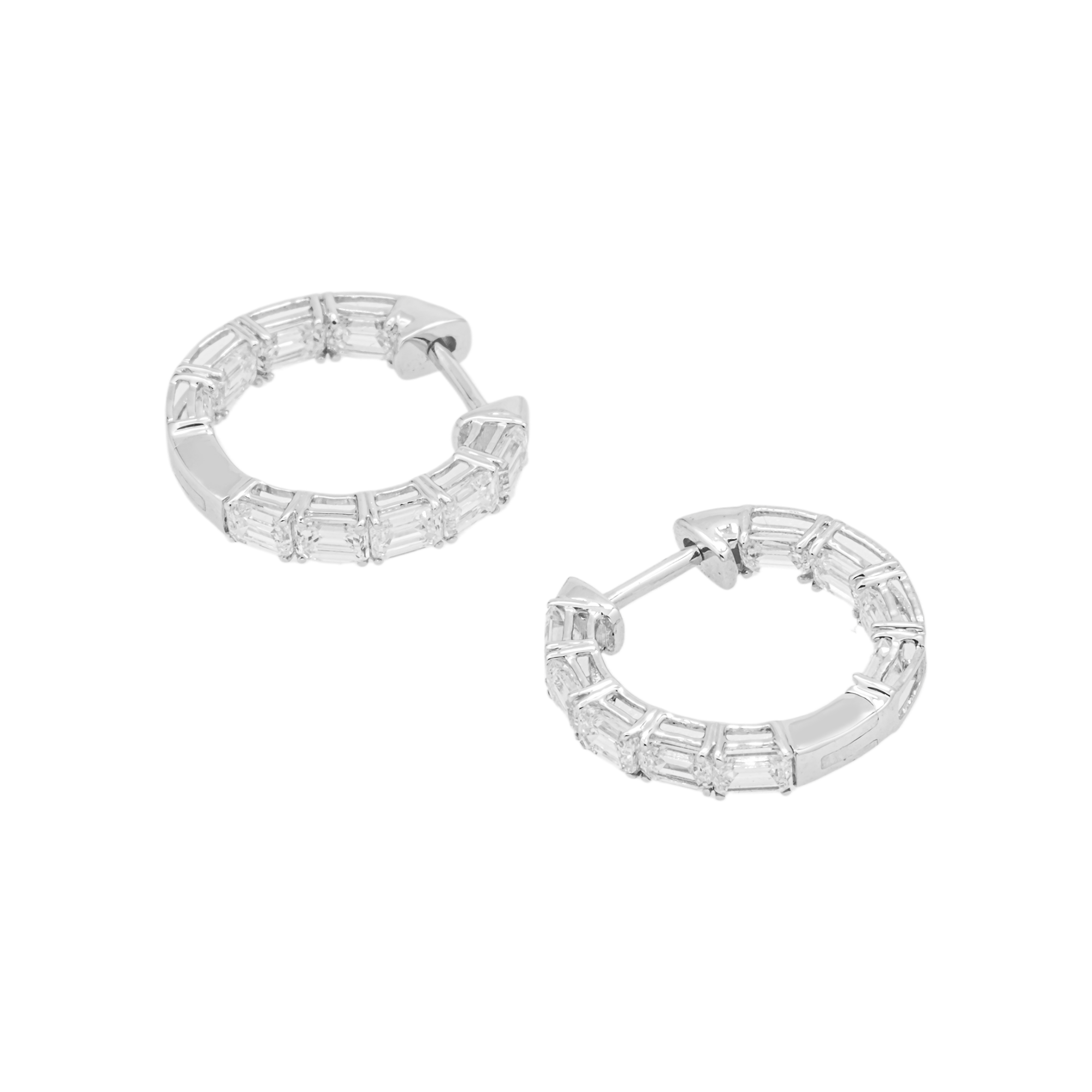 Baguette Cut Lab Grown Diamond Hoop Earrings – 2.00 Carats Total, 18K White Gold