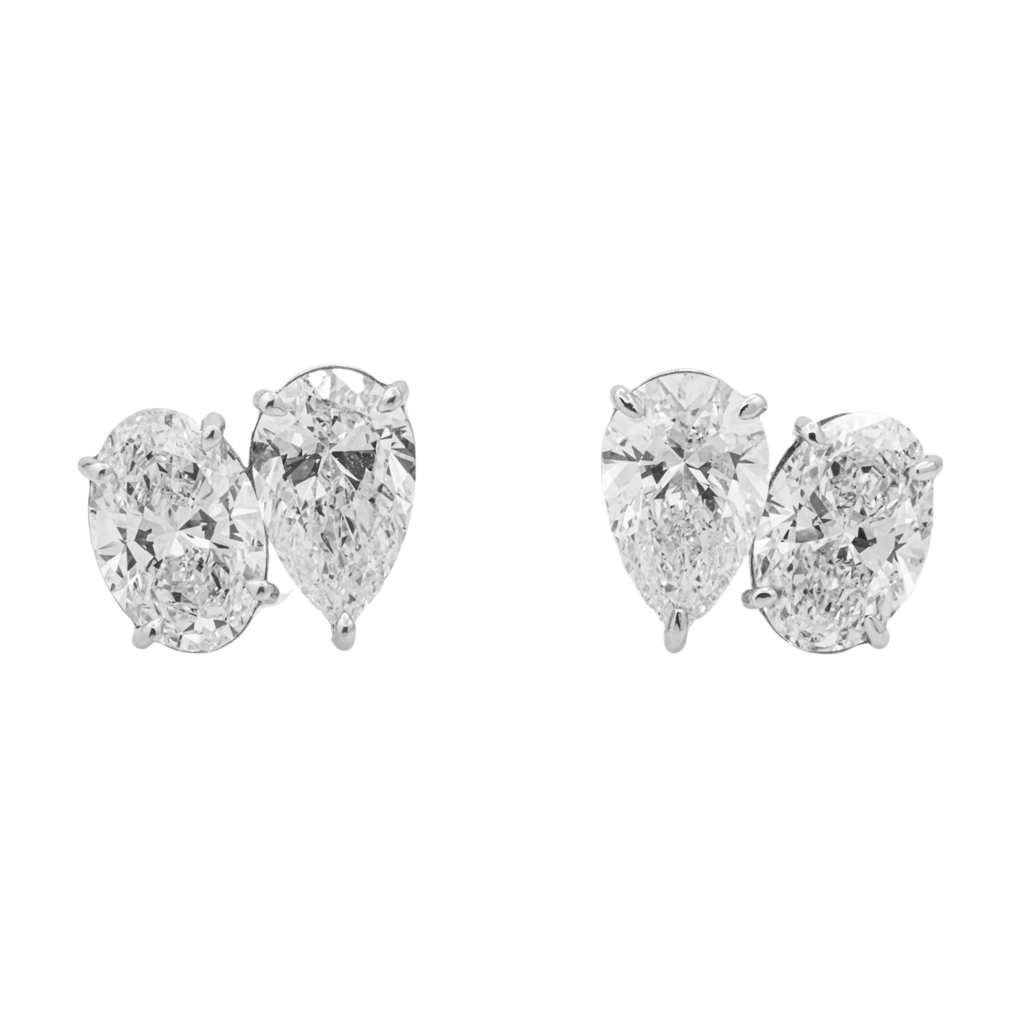Oval and Pear Lab Grown Diamond Toi et Moi Stud Earrings – 4.00 Carats Total, 18K White Gold