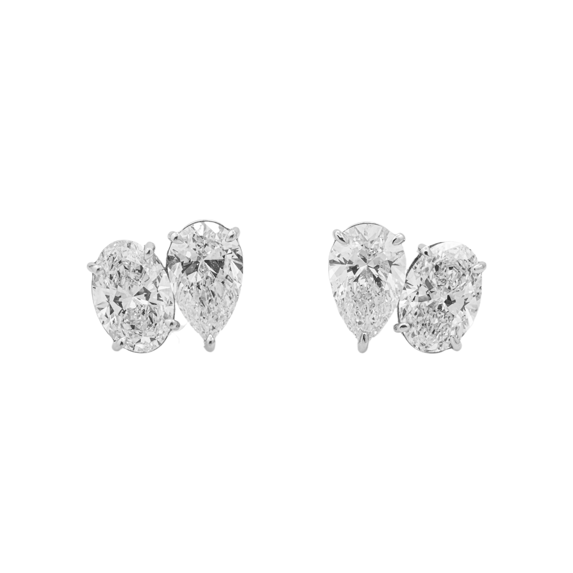 Oval and Pear Lab Grown Diamond Toi et Moi Stud Earrings – 4.00 Carats Total, 18K White Gold