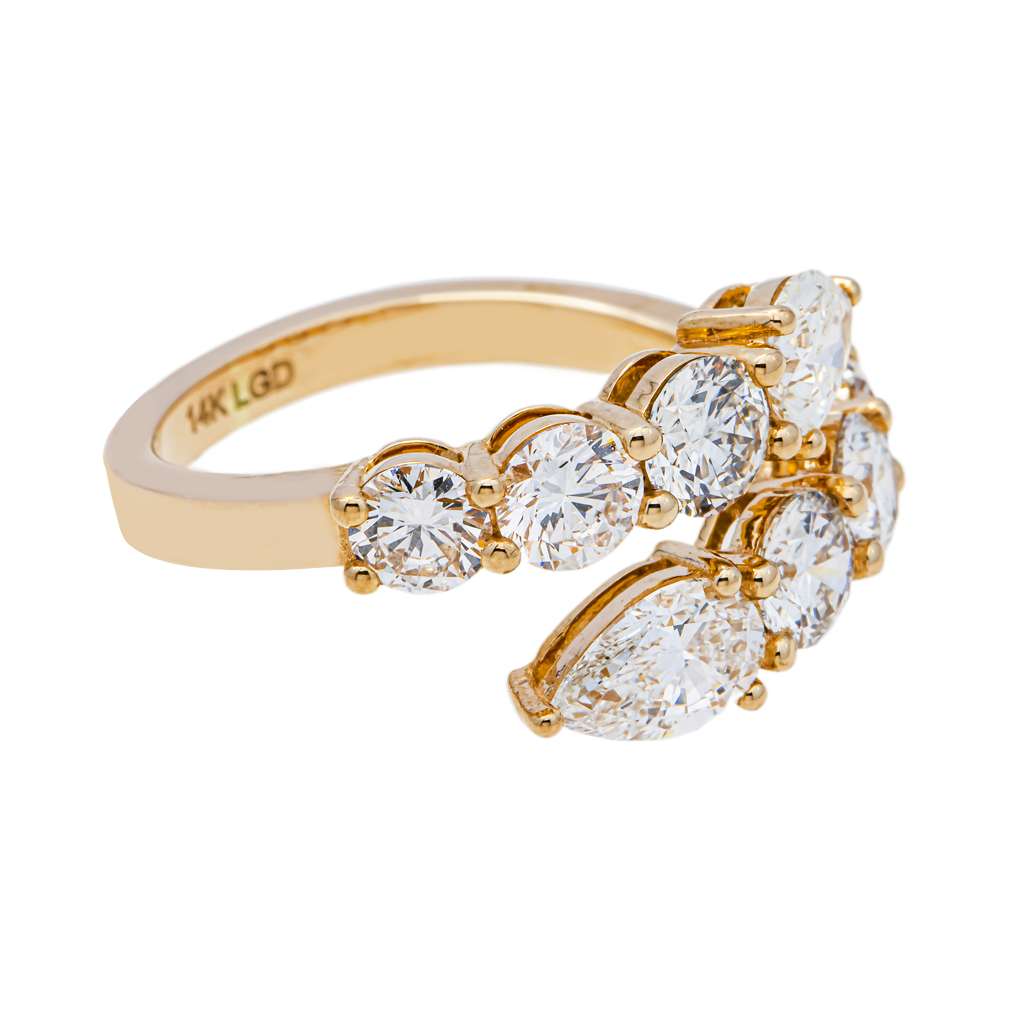 Pear Shape & Round Lab Diamond Crossover Ring in 14K Yellow Gold