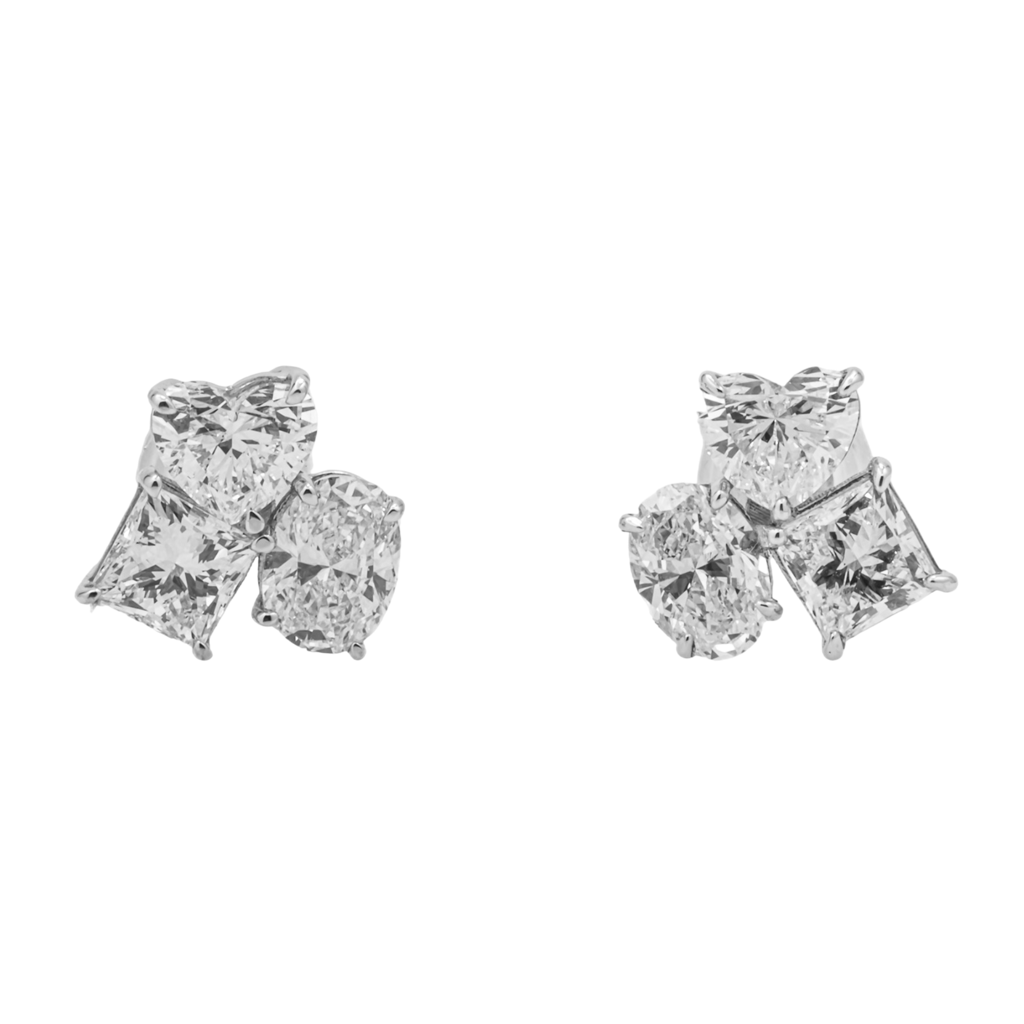 Multi Shape Lab Grown Diamond Cluster Stud Earrings – Heart, Princess & Oval – 2.00 Carats Total, 18K White Gold