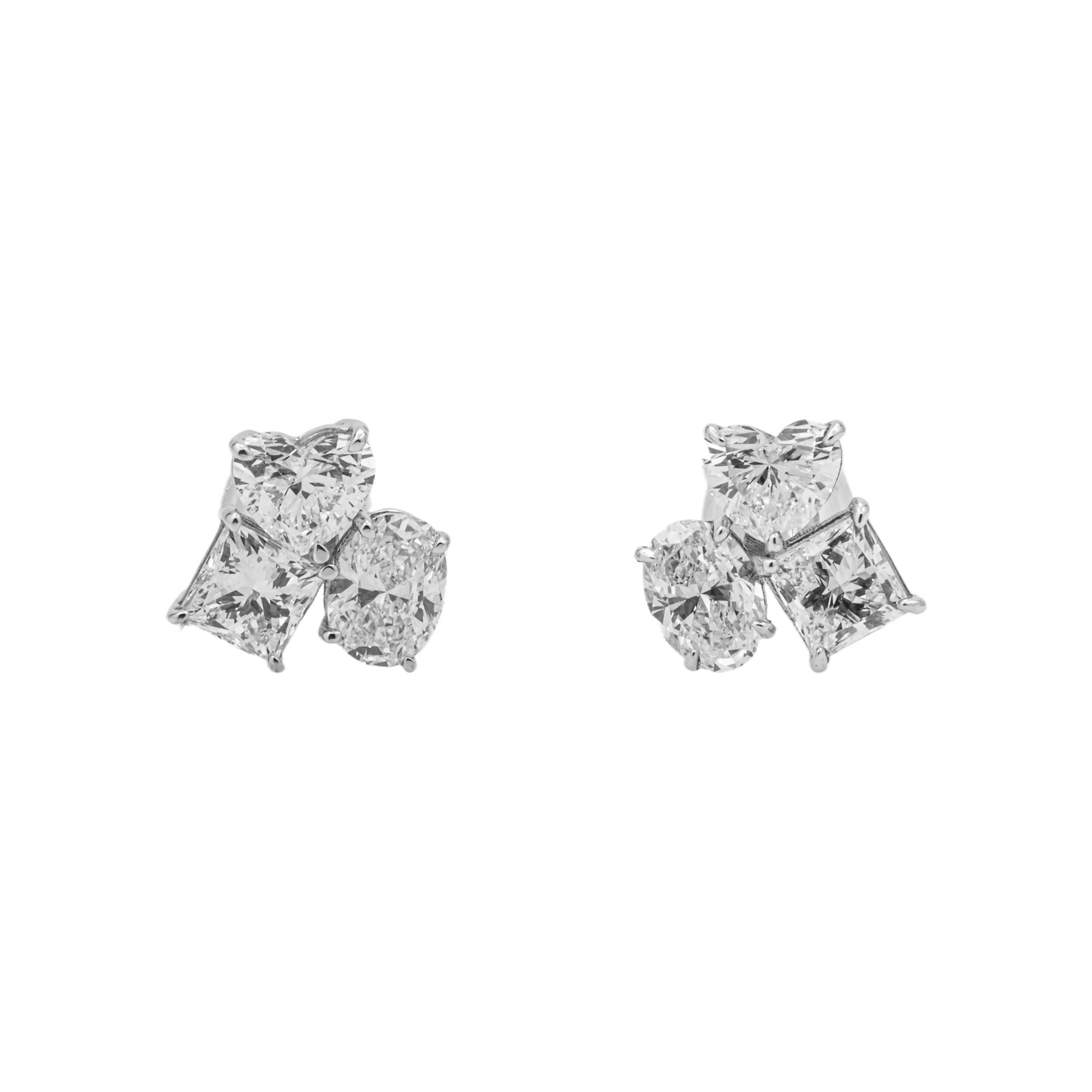 Multi Shape Lab Grown Diamond Cluster Stud Earrings – Heart, Princess & Oval – 2.00 Carats Total, 18K White Gold