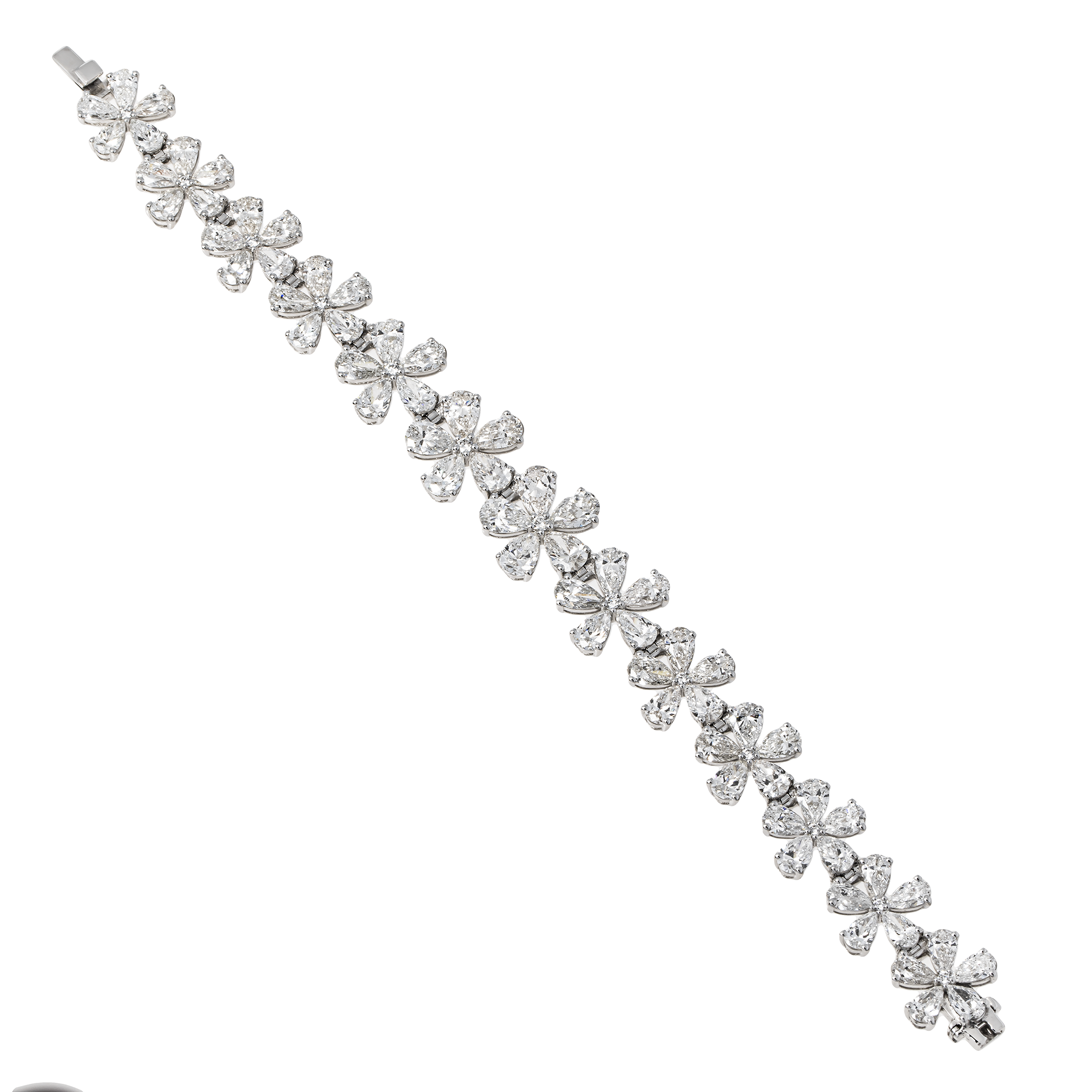 14K White Gold Pear Shape Diamond Flower Cluster Bracelet – Prong Set