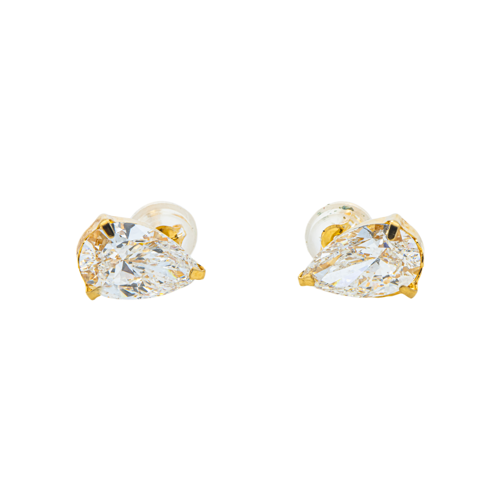 Pear Shaped Diamond Stud Earrings – 2.00 Carats Total, 18K Yellow Gold, Lab Grown