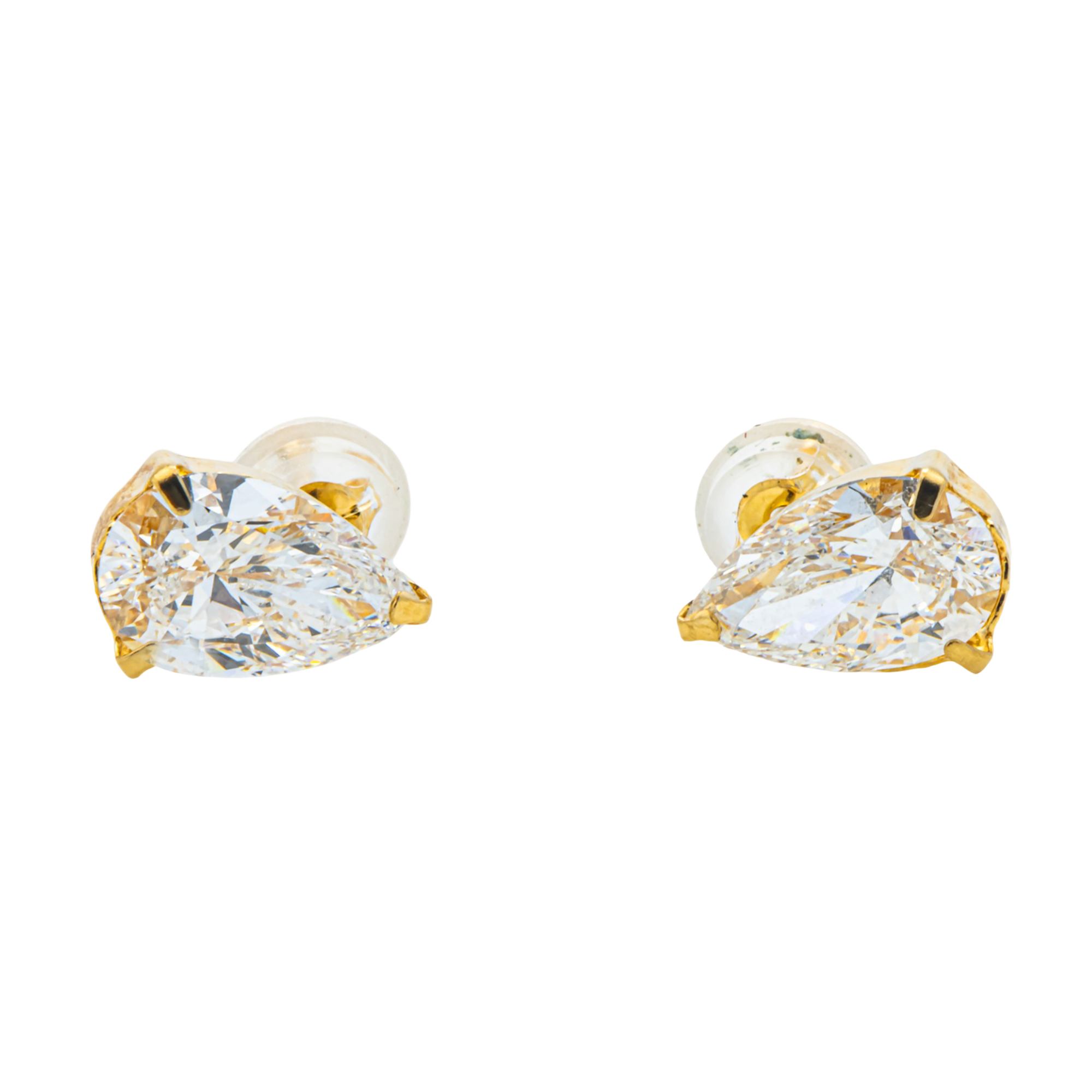 Pear Shaped Diamond Stud Earrings – 2.00 Carats Total, 18K Yellow Gold, Lab Grown