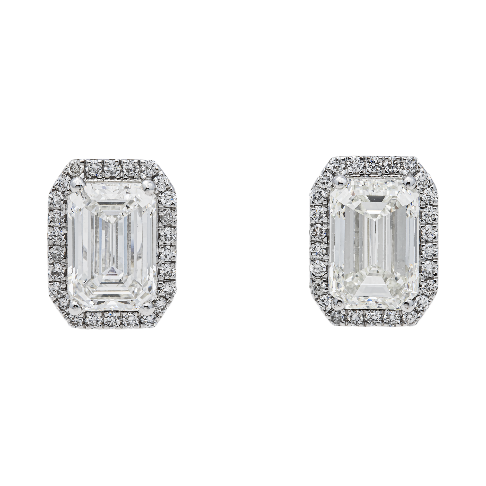 12K White Gold Emerald Cut Diamond Halo Stud Earrings