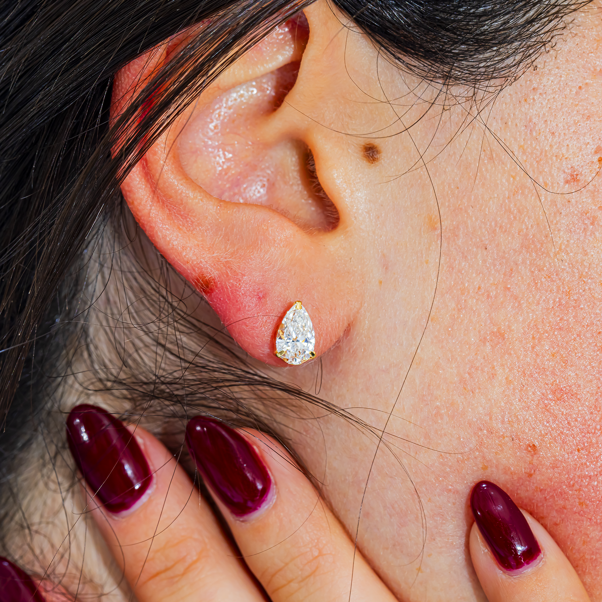 Pear Shaped Diamond Stud Earrings – 2.00 Carats Total, 18K Yellow Gold, Lab Grown