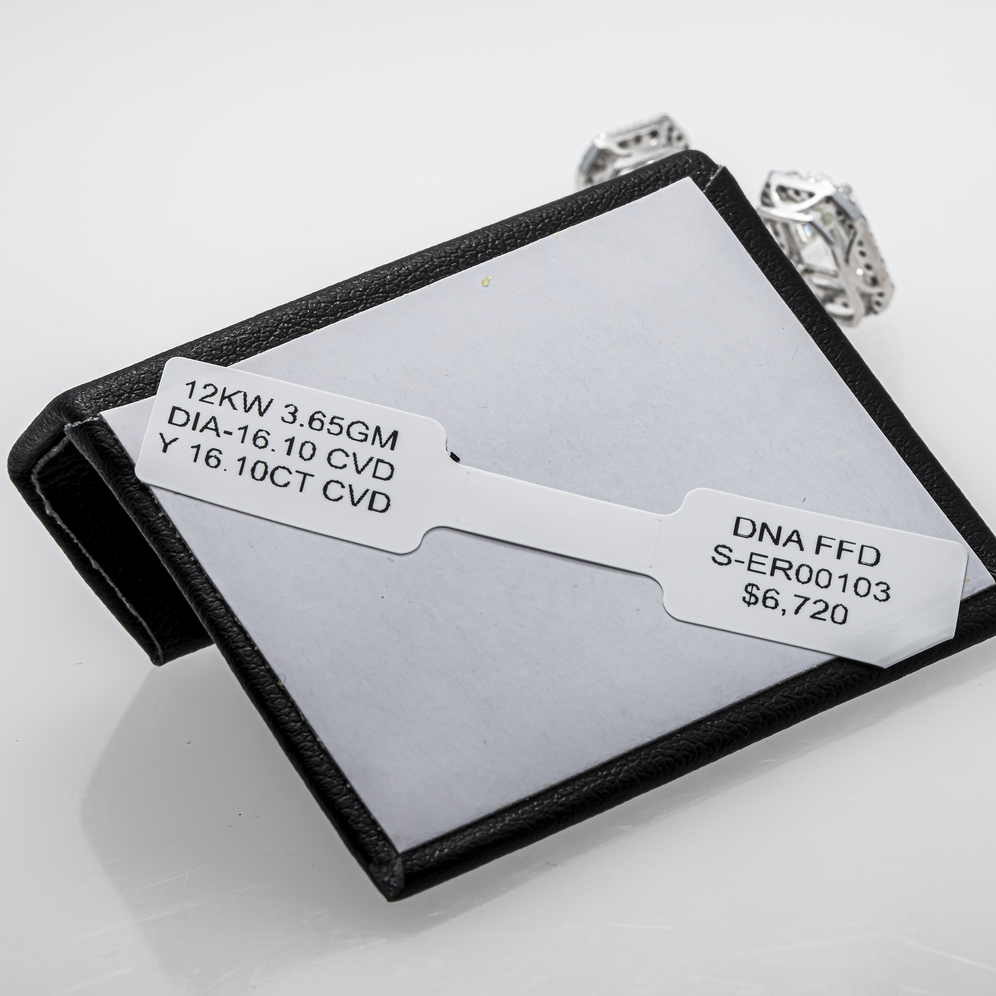 12K White Gold Emerald Cut Diamond Halo Stud Earrings