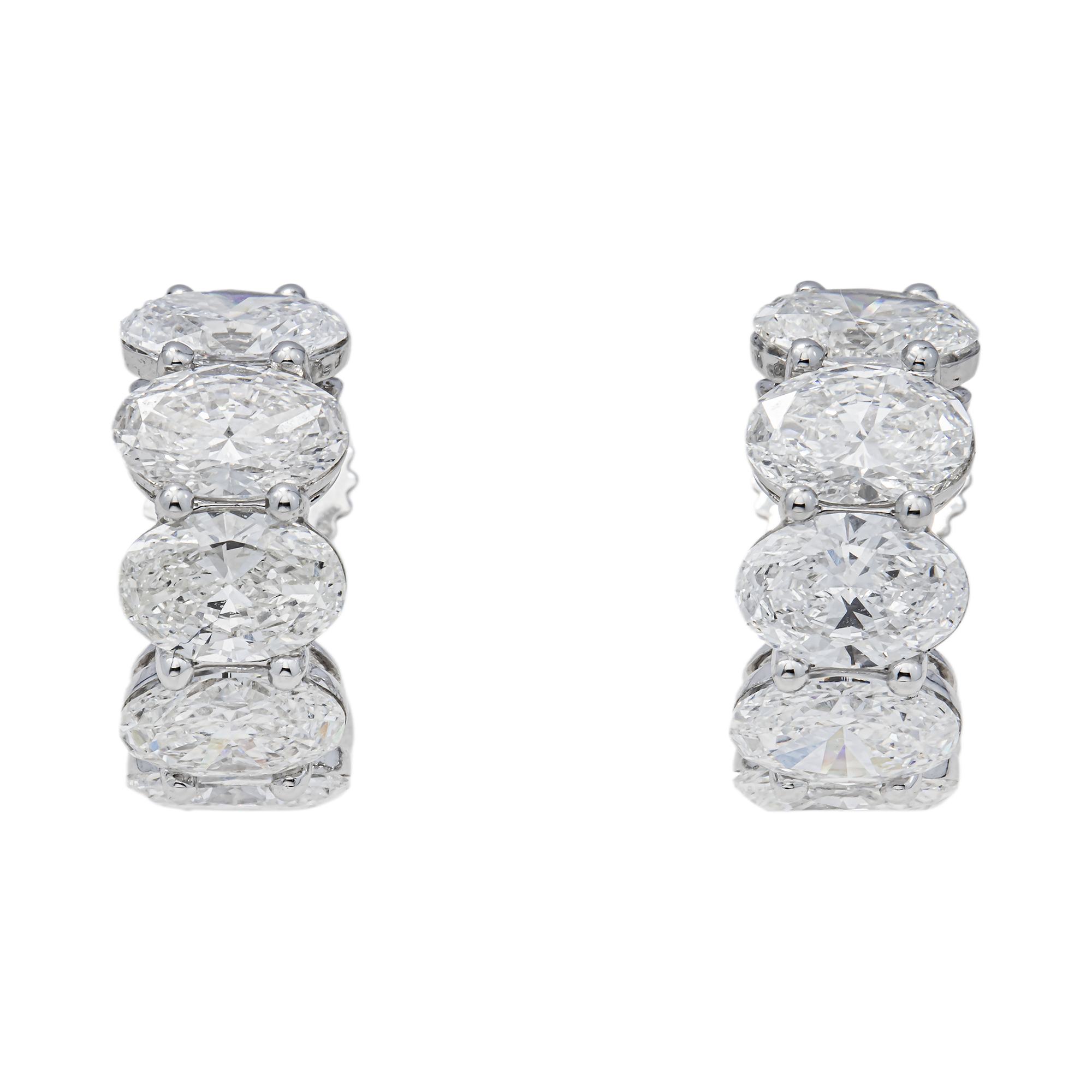 14K White Gold Oval Diamond Half Hoop Earrings