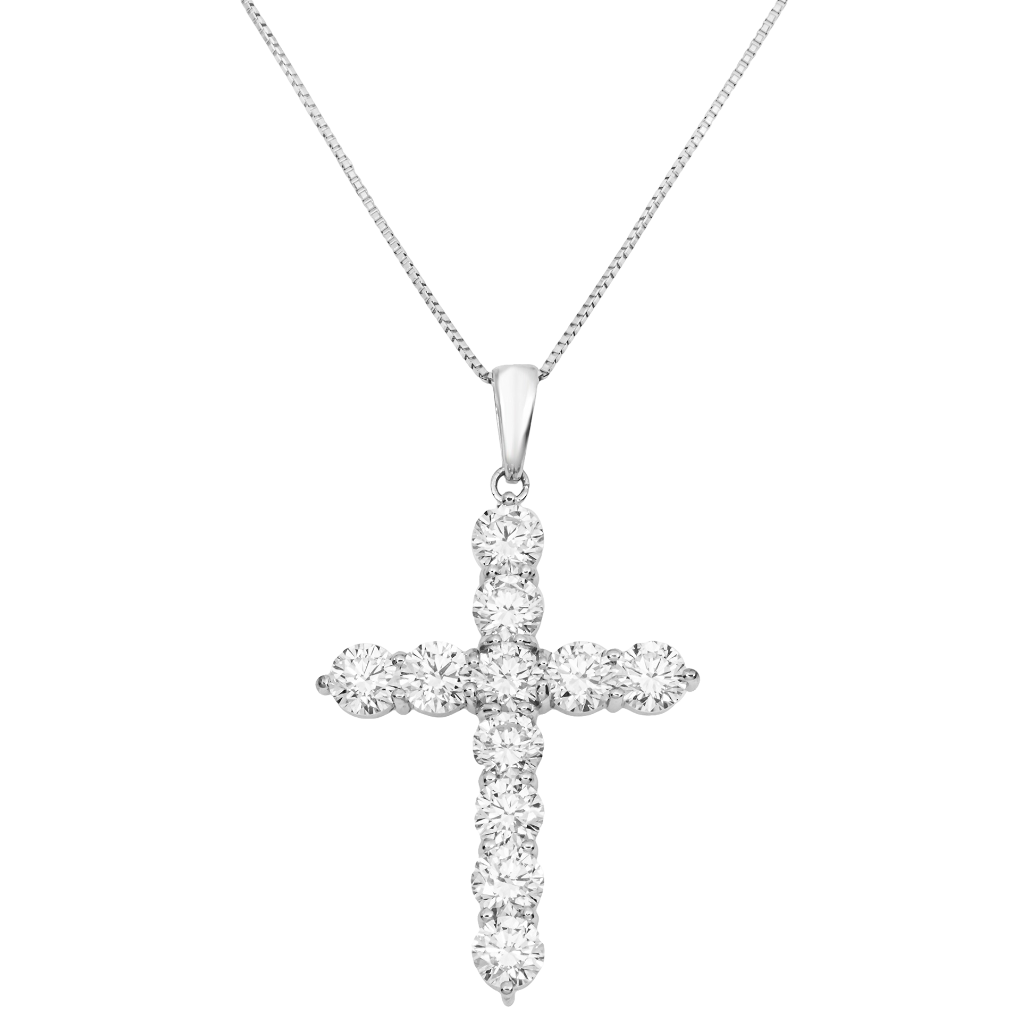 Diamond Cross Pendant Necklace – 2.00 Carat Total, 18K White Gold, Lab Grown Diamonds