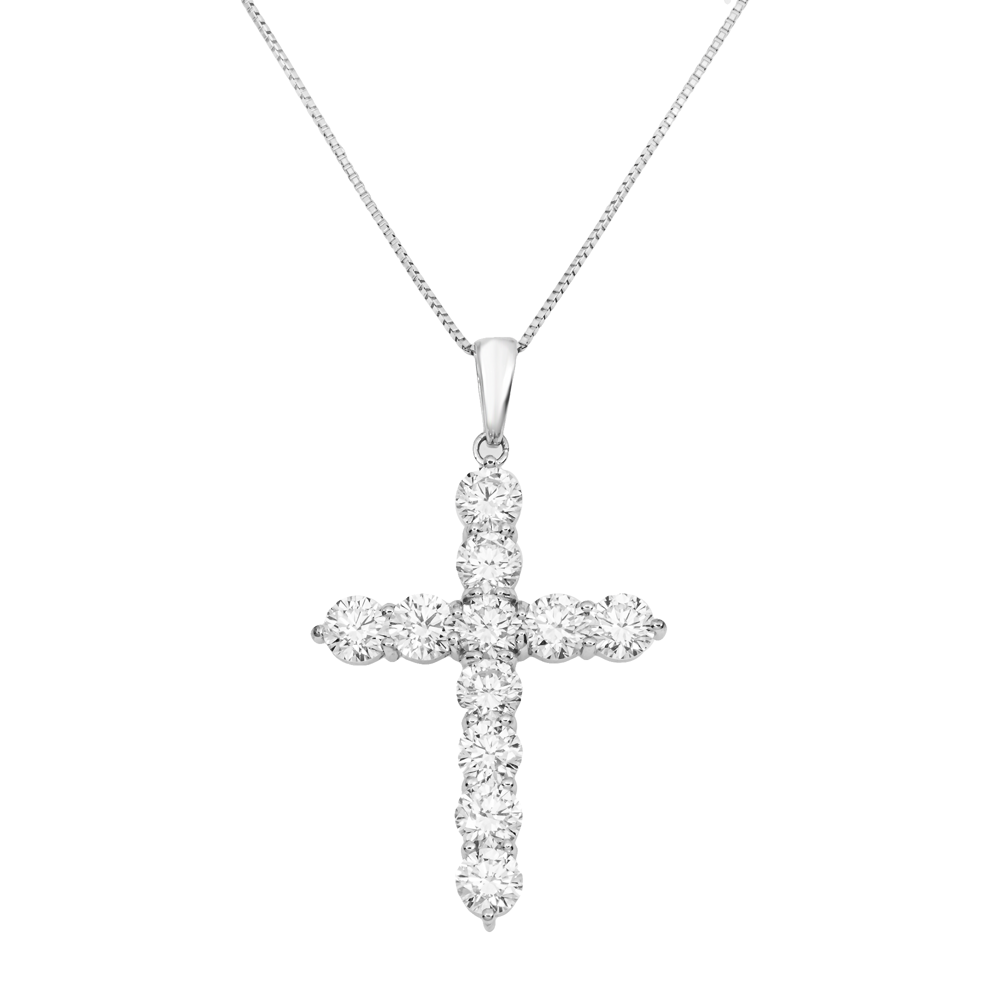 Diamond Cross Pendant Necklace – 2.00 Carat Total, 18K White Gold, Lab Grown Diamonds