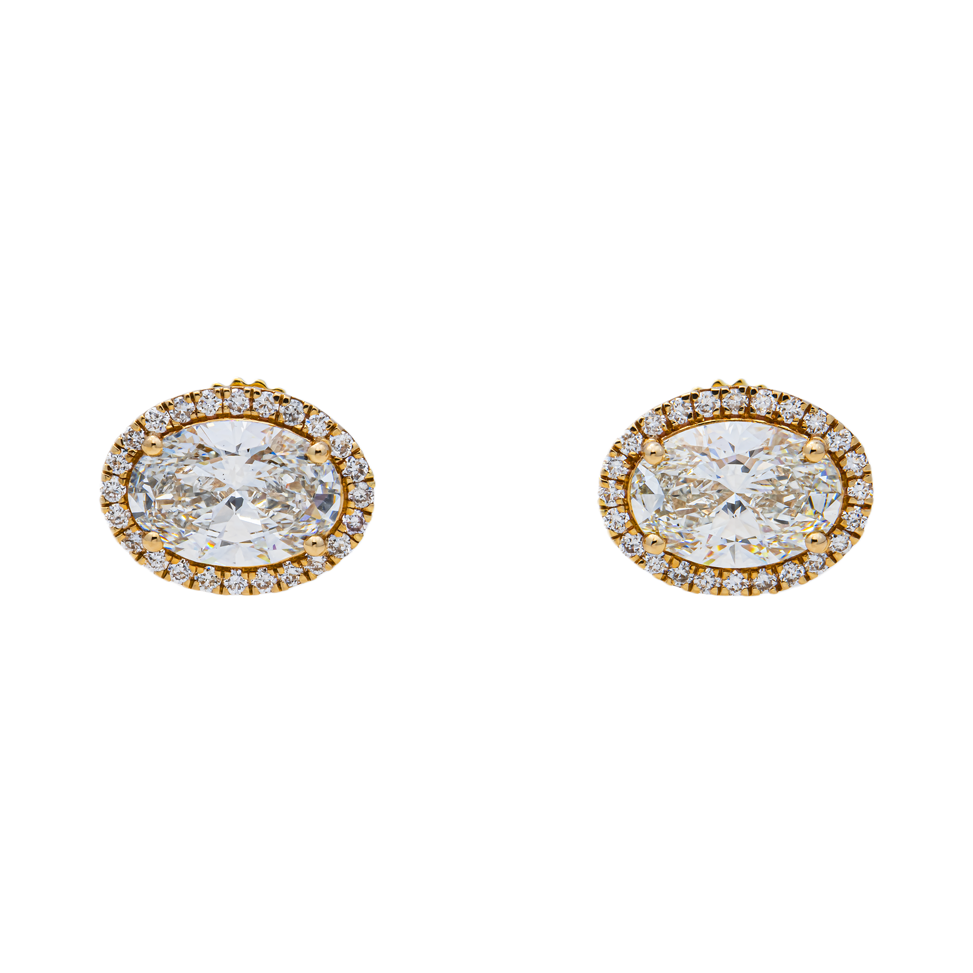 14K Yellow Gold Oval Cut Diamond Halo Stud Earrings – Prong Set