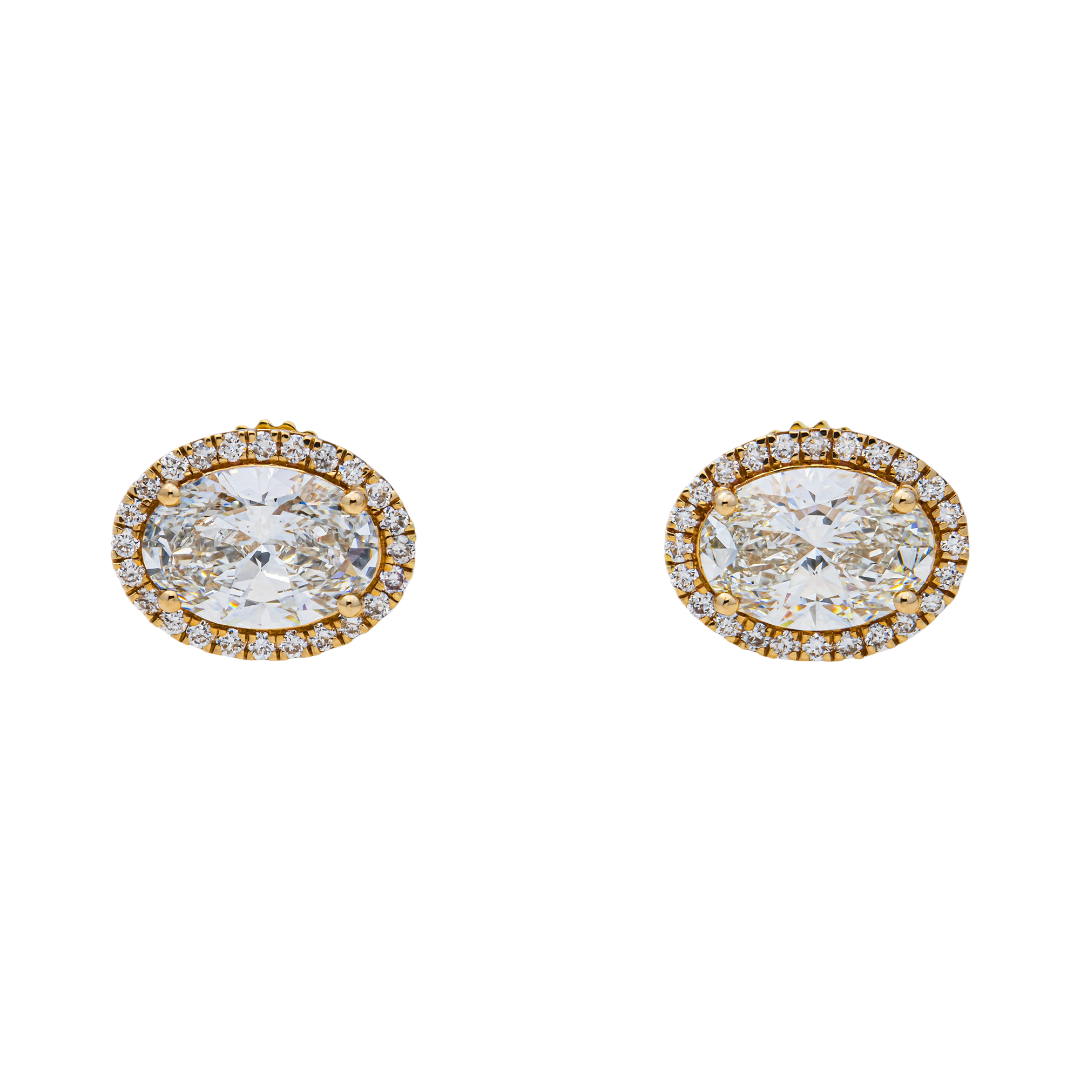 14K Yellow Gold Oval Cut Diamond Halo Stud Earrings – Prong Set