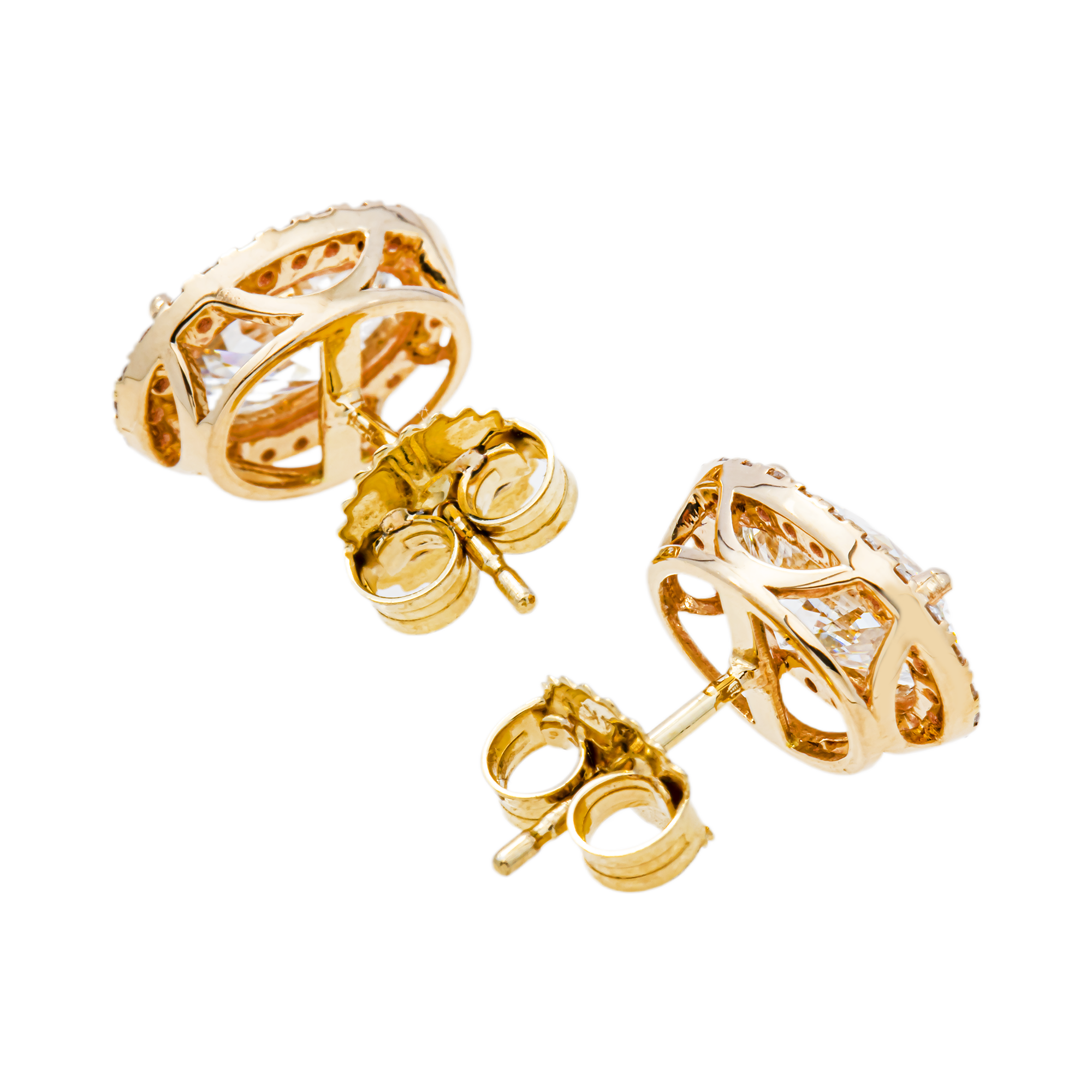 14K Yellow Gold Oval Cut Diamond Halo Stud Earrings – Prong Set