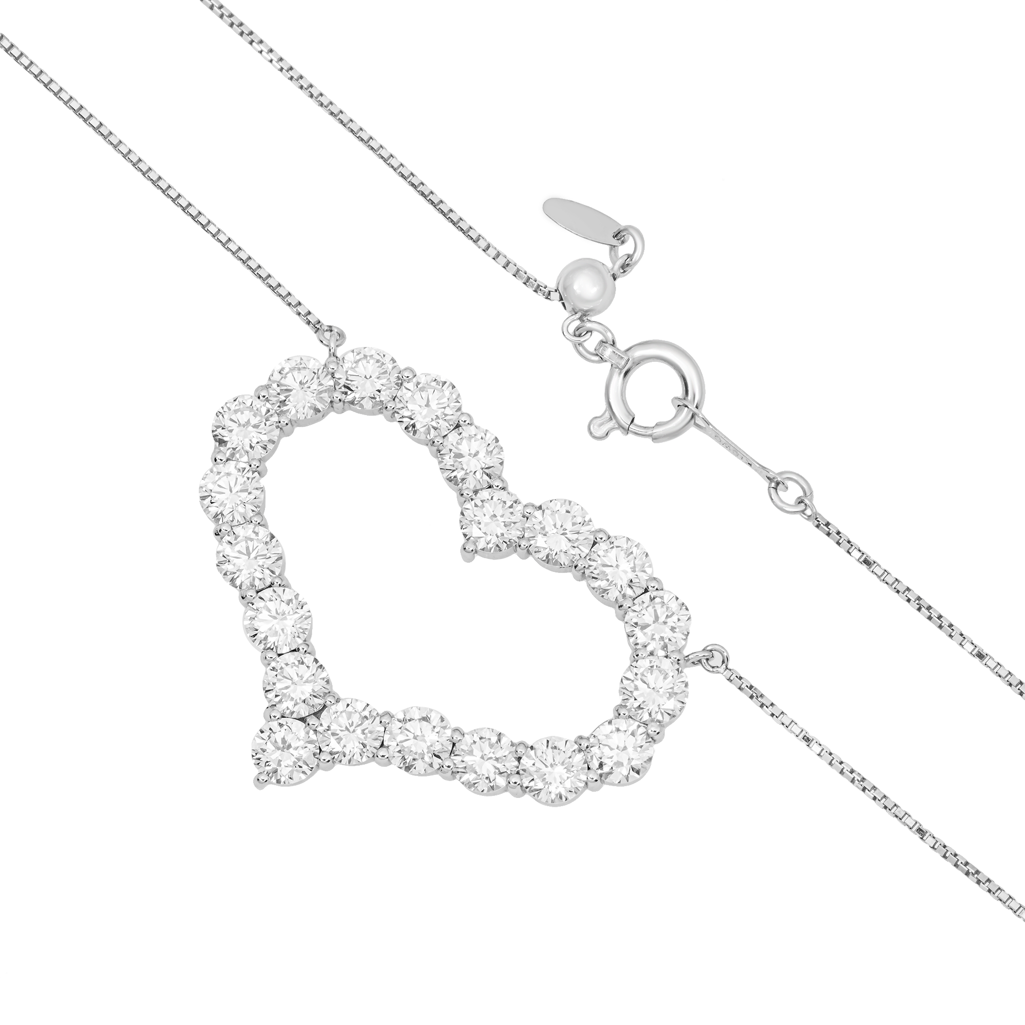 3 Carat Lab Grown Heart Diamond Halo Necklace in 18K White Gold