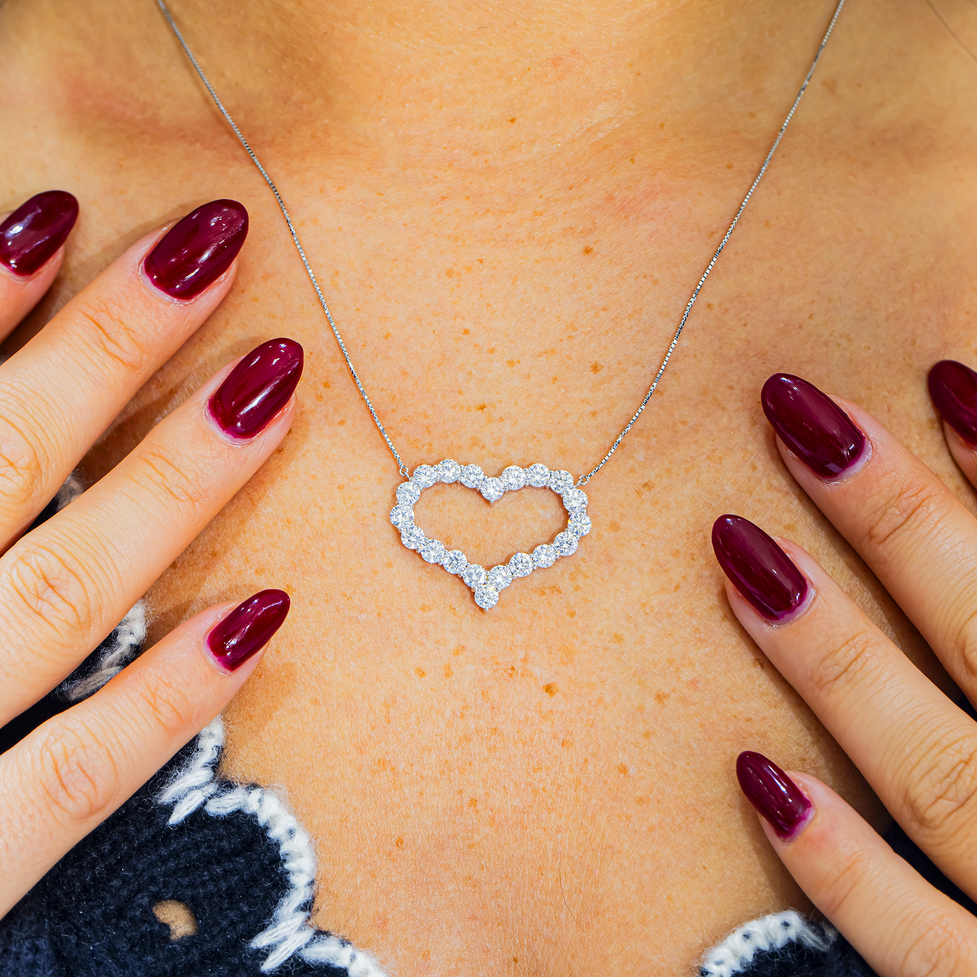 3 Carat Lab Grown Heart Diamond Halo Necklace in 18K White Gold