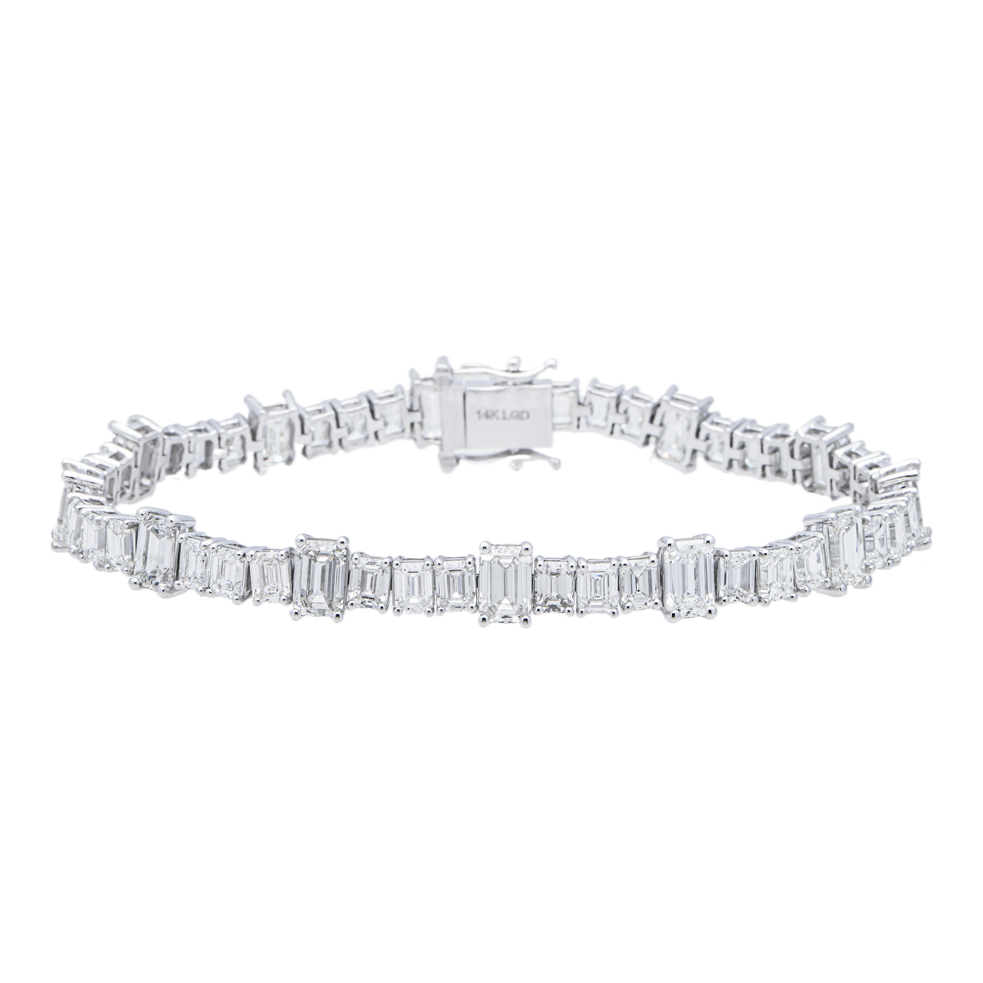 14K White Gold Emerald Cut Diamond Graduated Tennis Bracelet – Prong Set