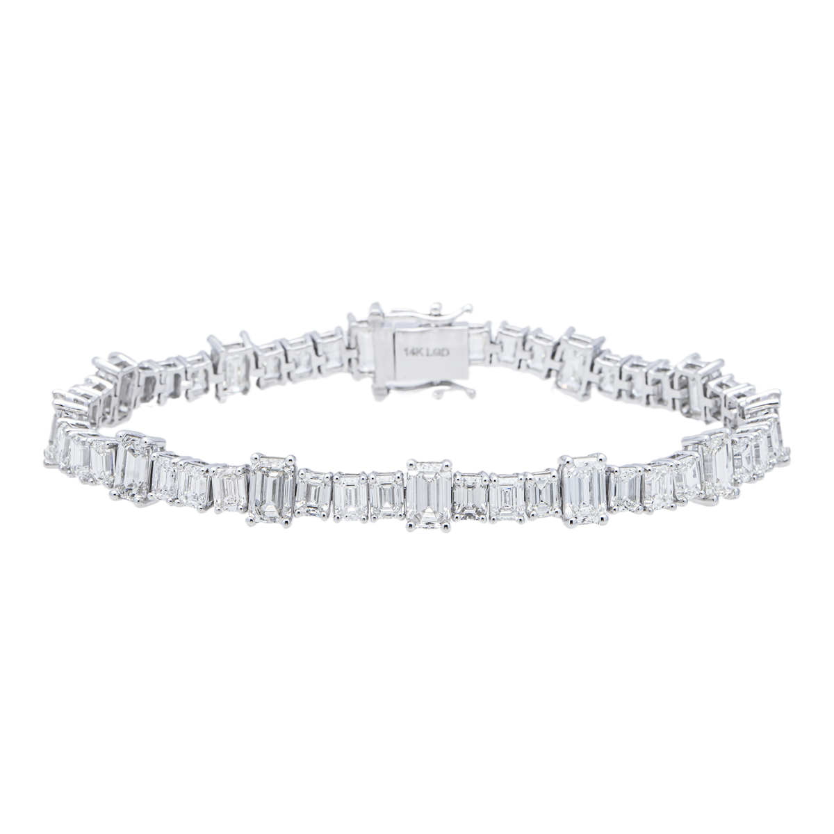 14K White Gold Emerald Cut Lab Grown Diamond Graduated Tennis Bracelet – Prong Set