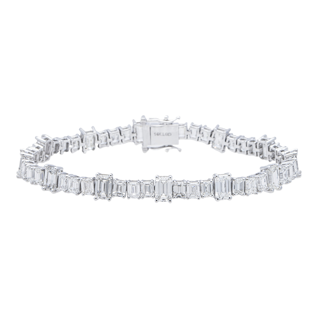 14K White Gold Emerald Cut Lab Grown Diamond Graduated Tennis Bracelet – Prong Set