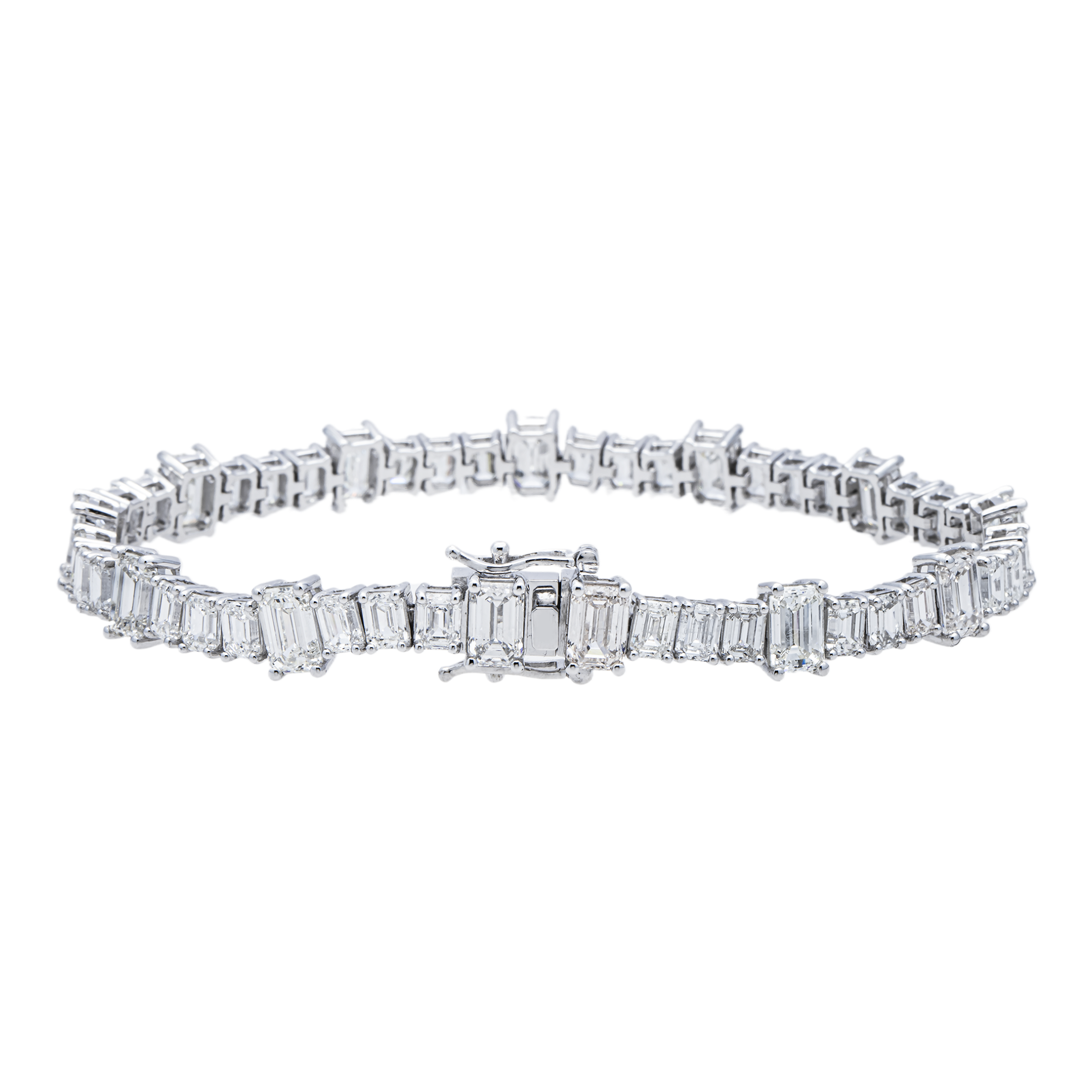 14K White Gold Emerald Cut Diamond Graduated Tennis Bracelet – Prong Set