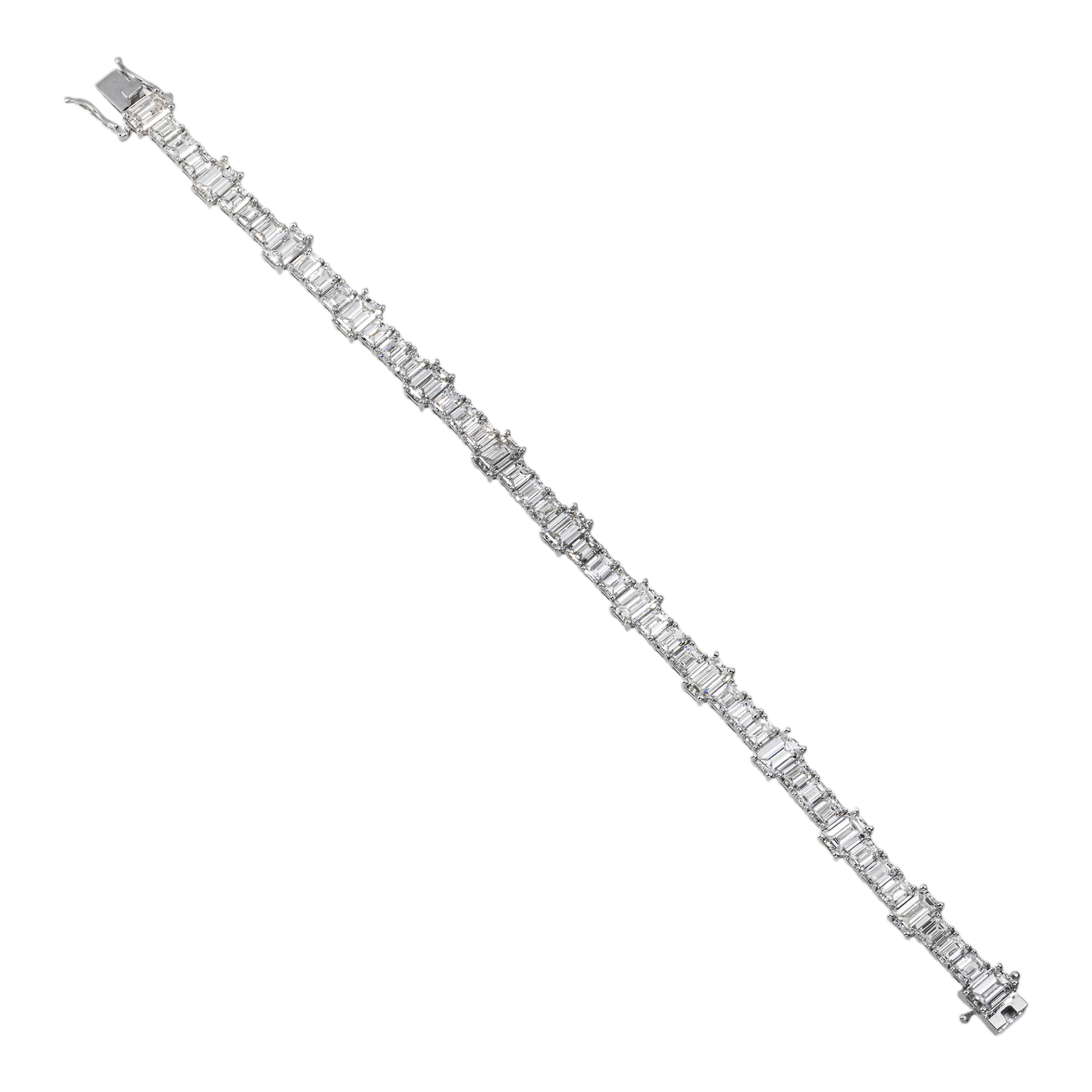 14K White Gold Emerald Cut Diamond Graduated Tennis Bracelet – Prong Set