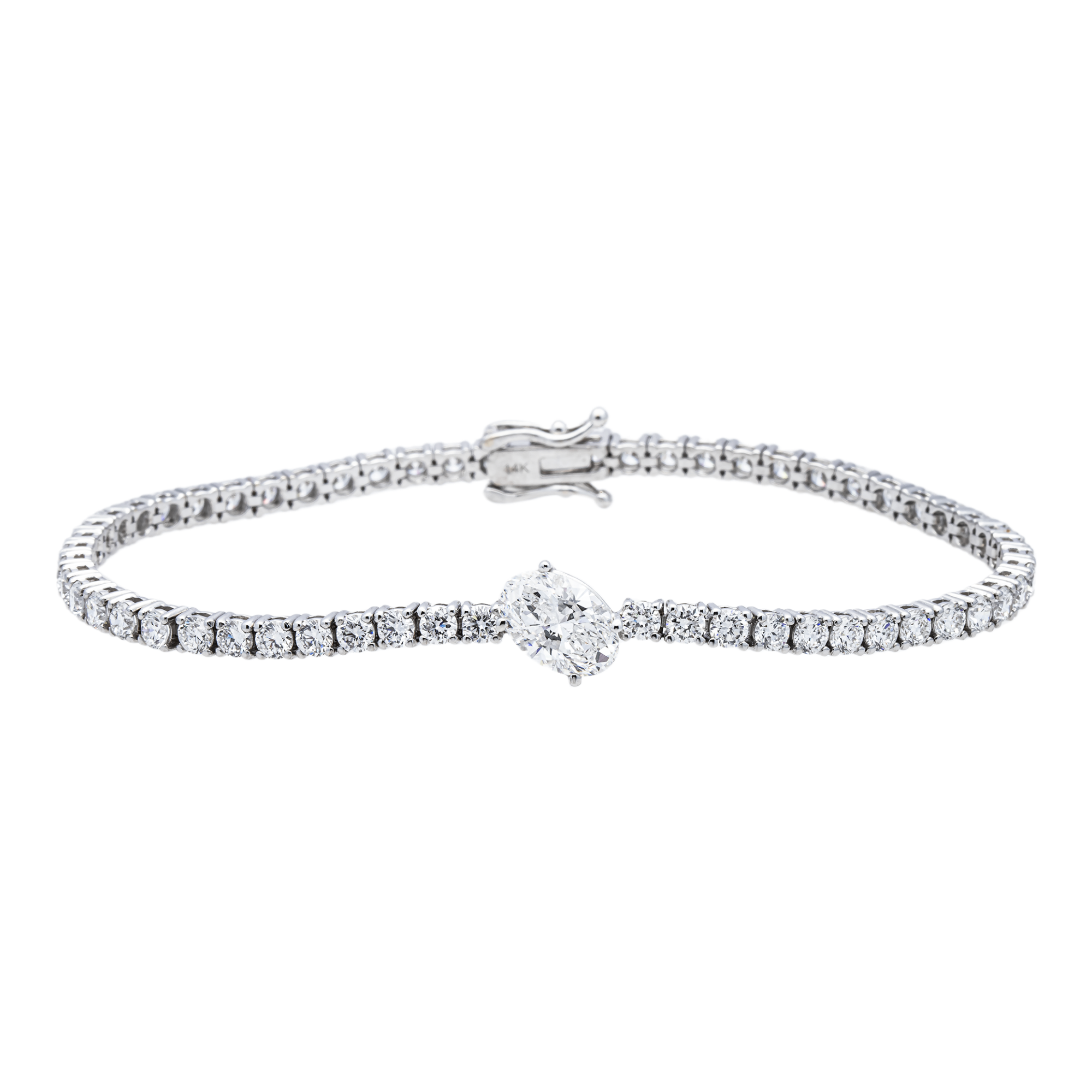 14K White Gold Oval Cut Diamond Center Tennis Bracelet